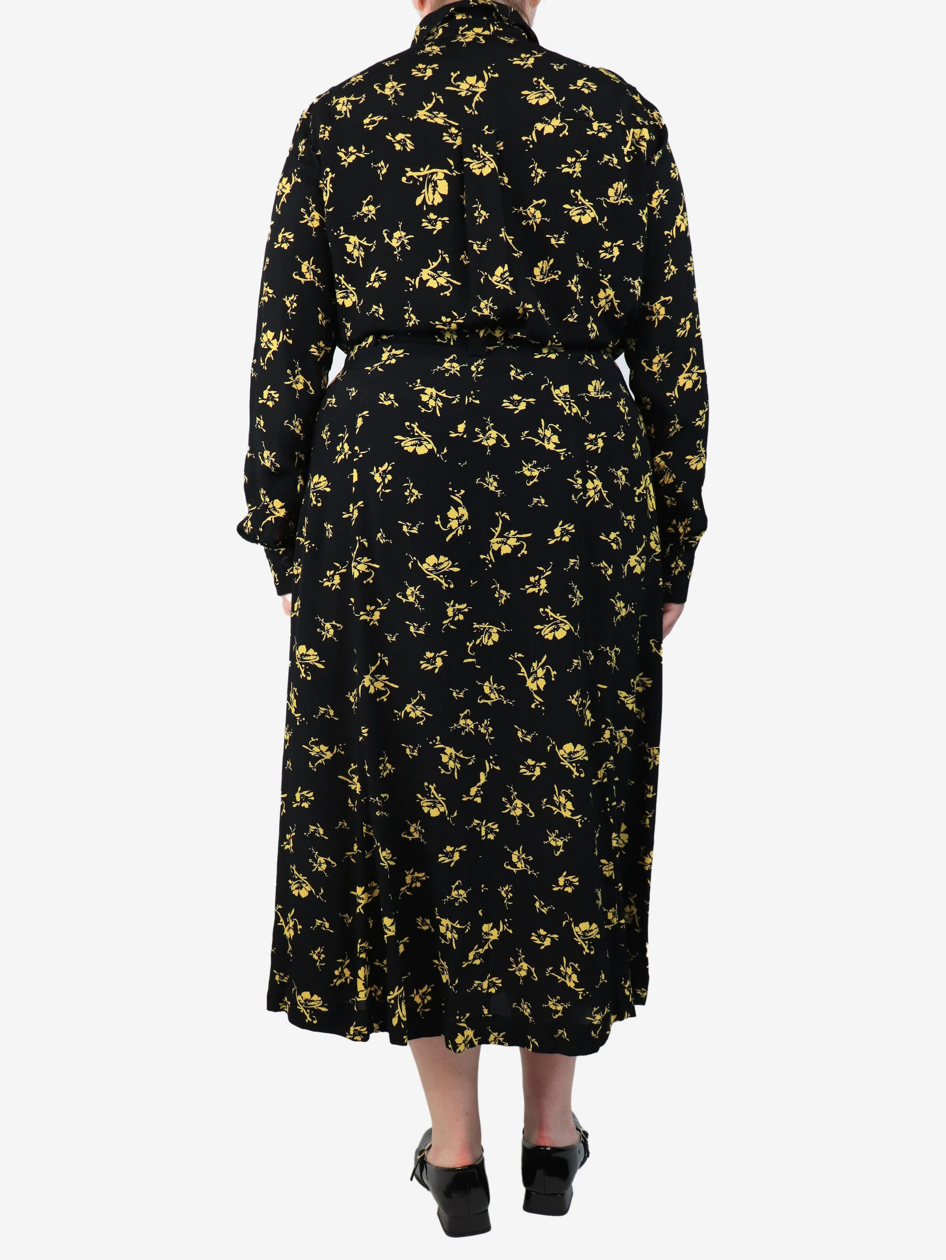 Black and yellow floral printed shirt and midi skirt top - size UK 12 - Image 2