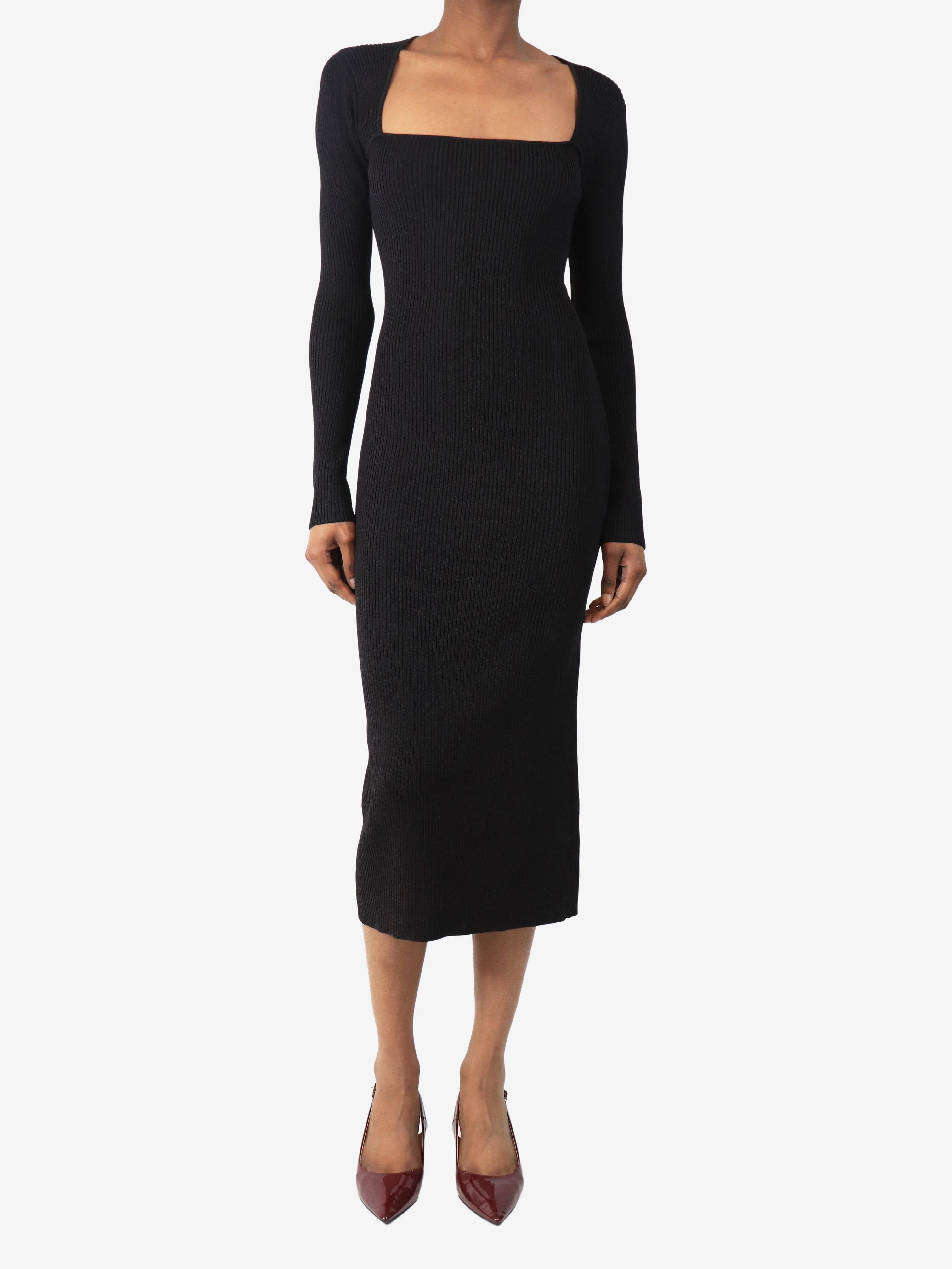 Black rib-knit midi dress - size S - Image 3