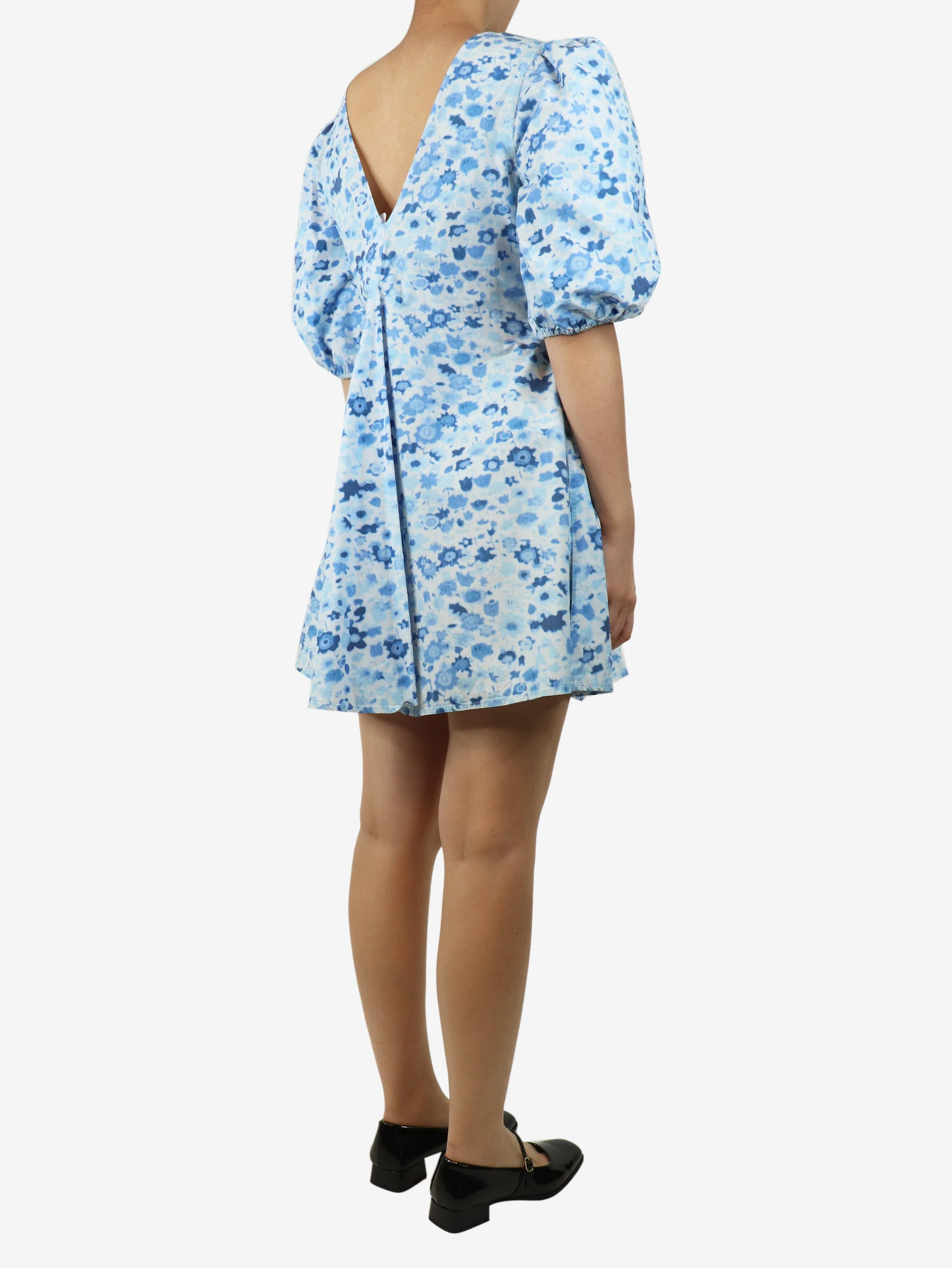 Blue puff-sleeved floral mini dress - size UK 8 - Image 2