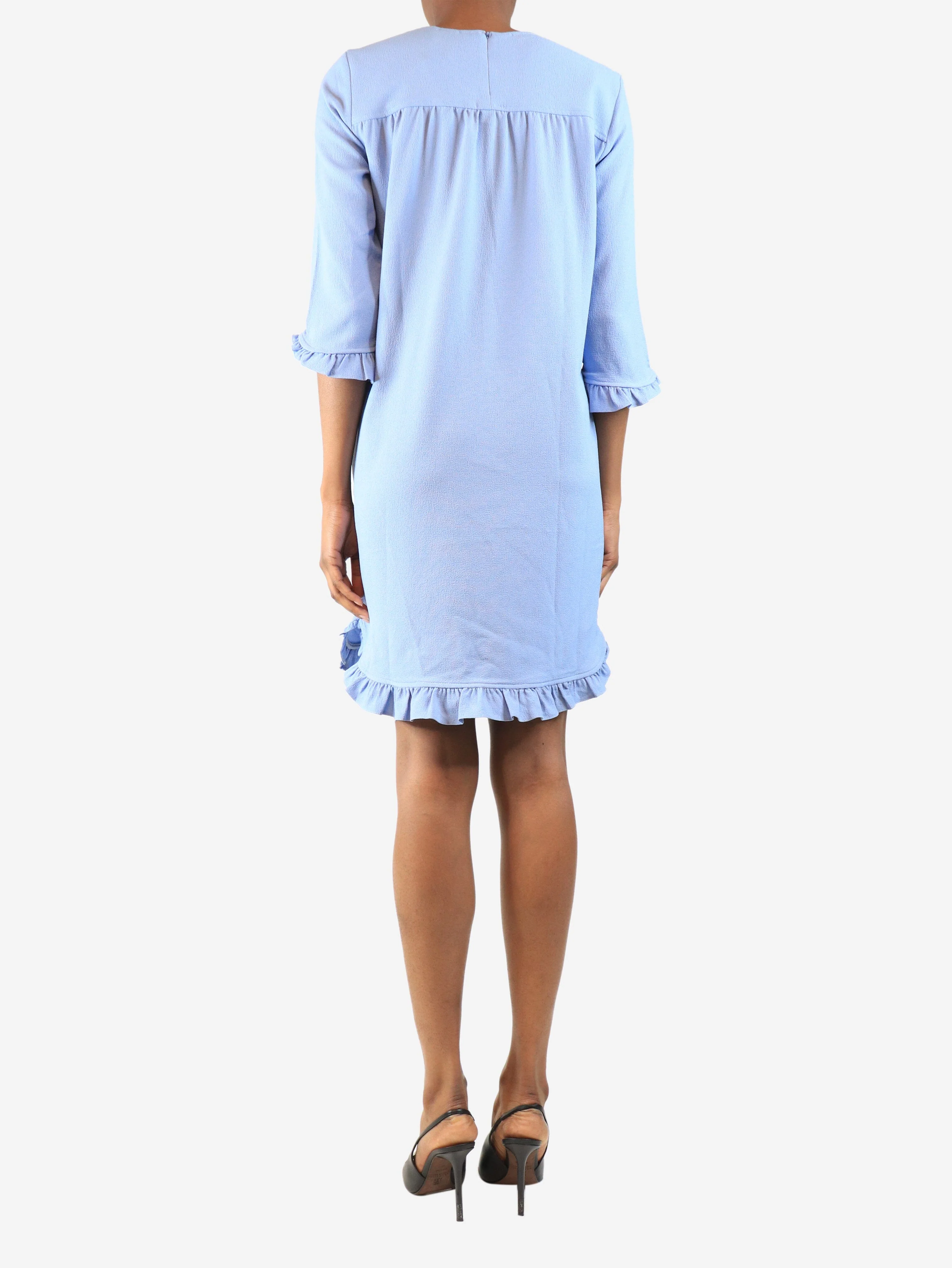 Blue ruffled crepe mini dress - size UK 4 - Image 2