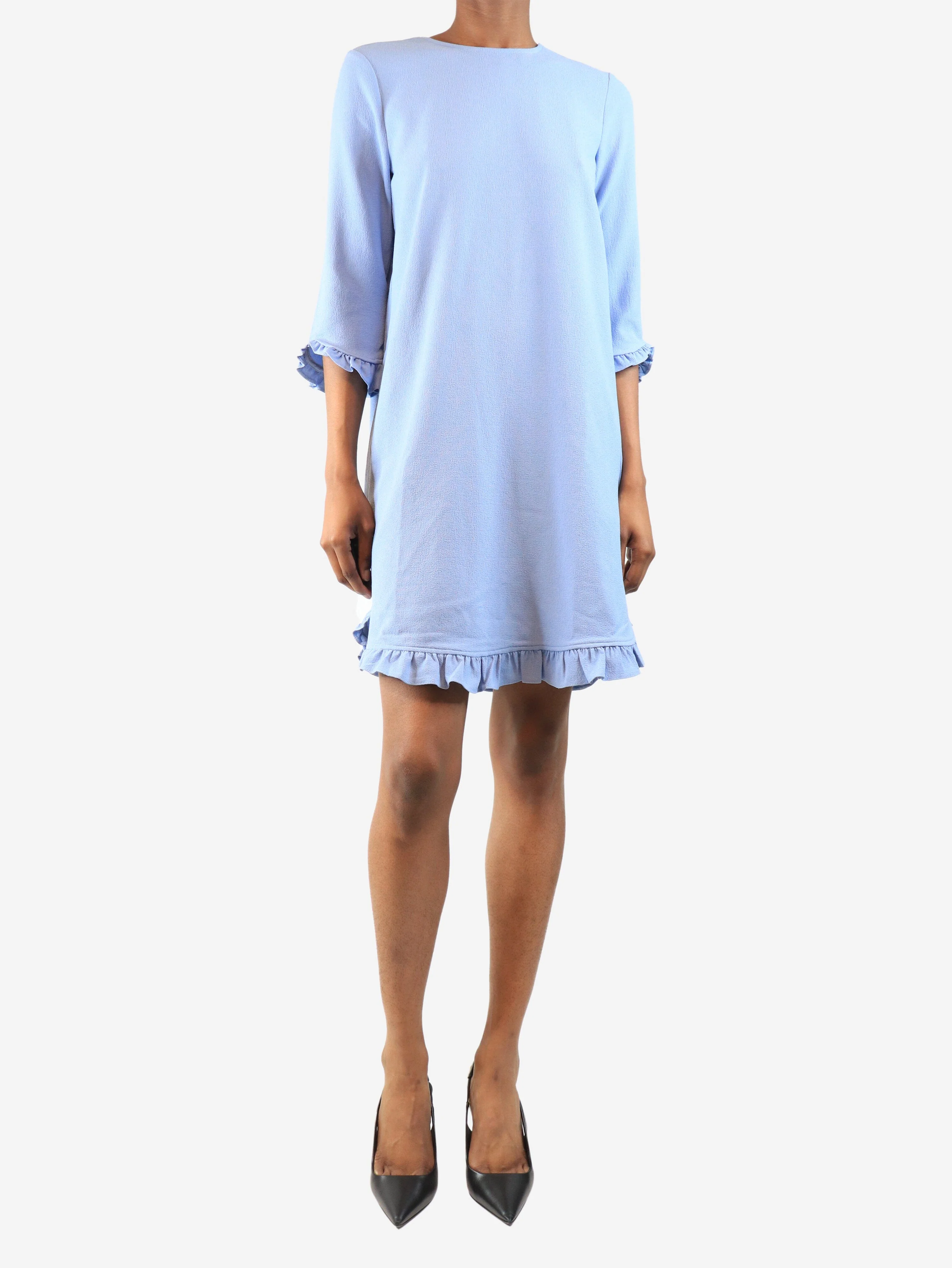 Blue ruffled crepe mini dress - size UK 4 - Image 3