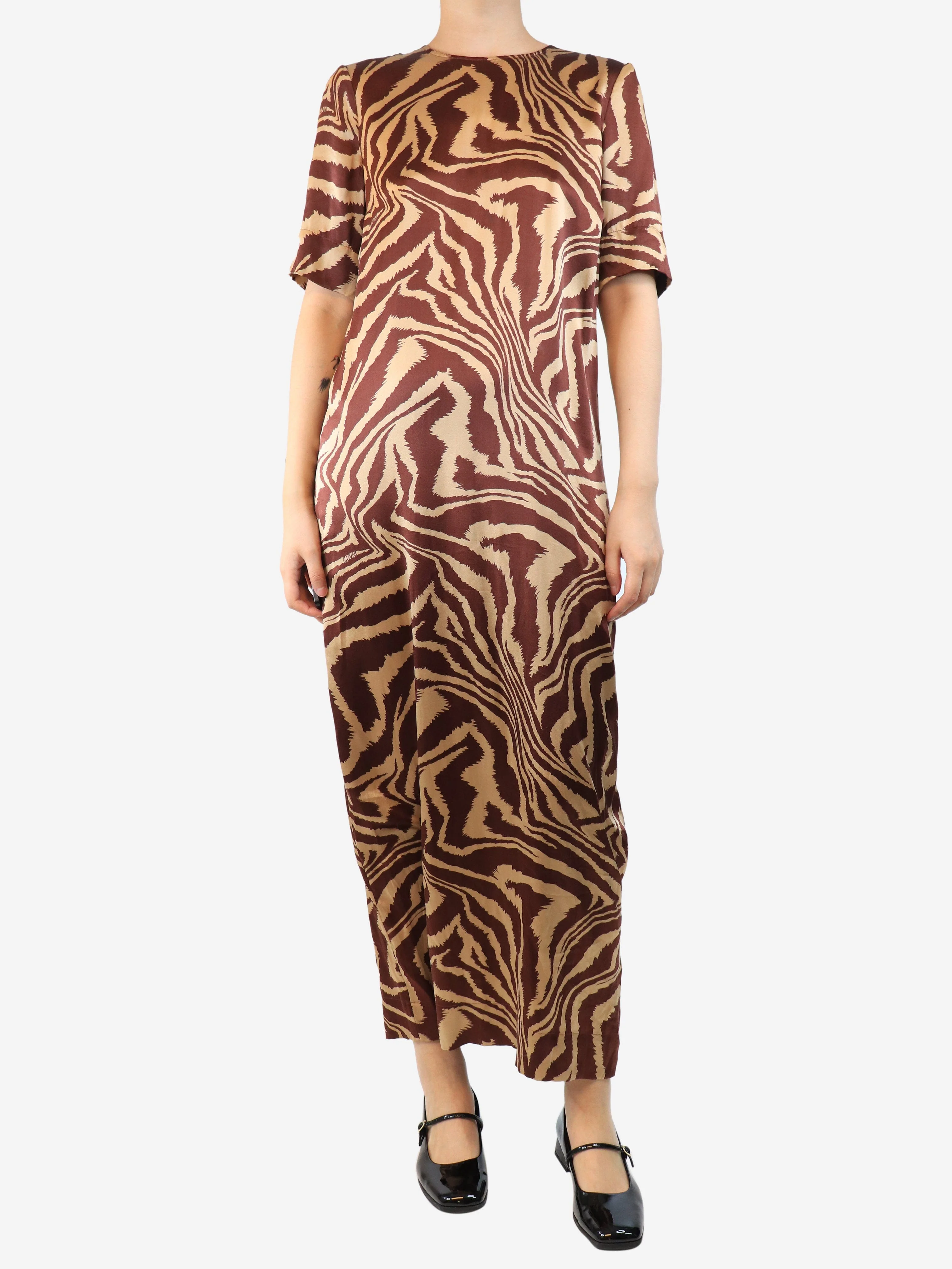 Brown animal print dress - size UK 10