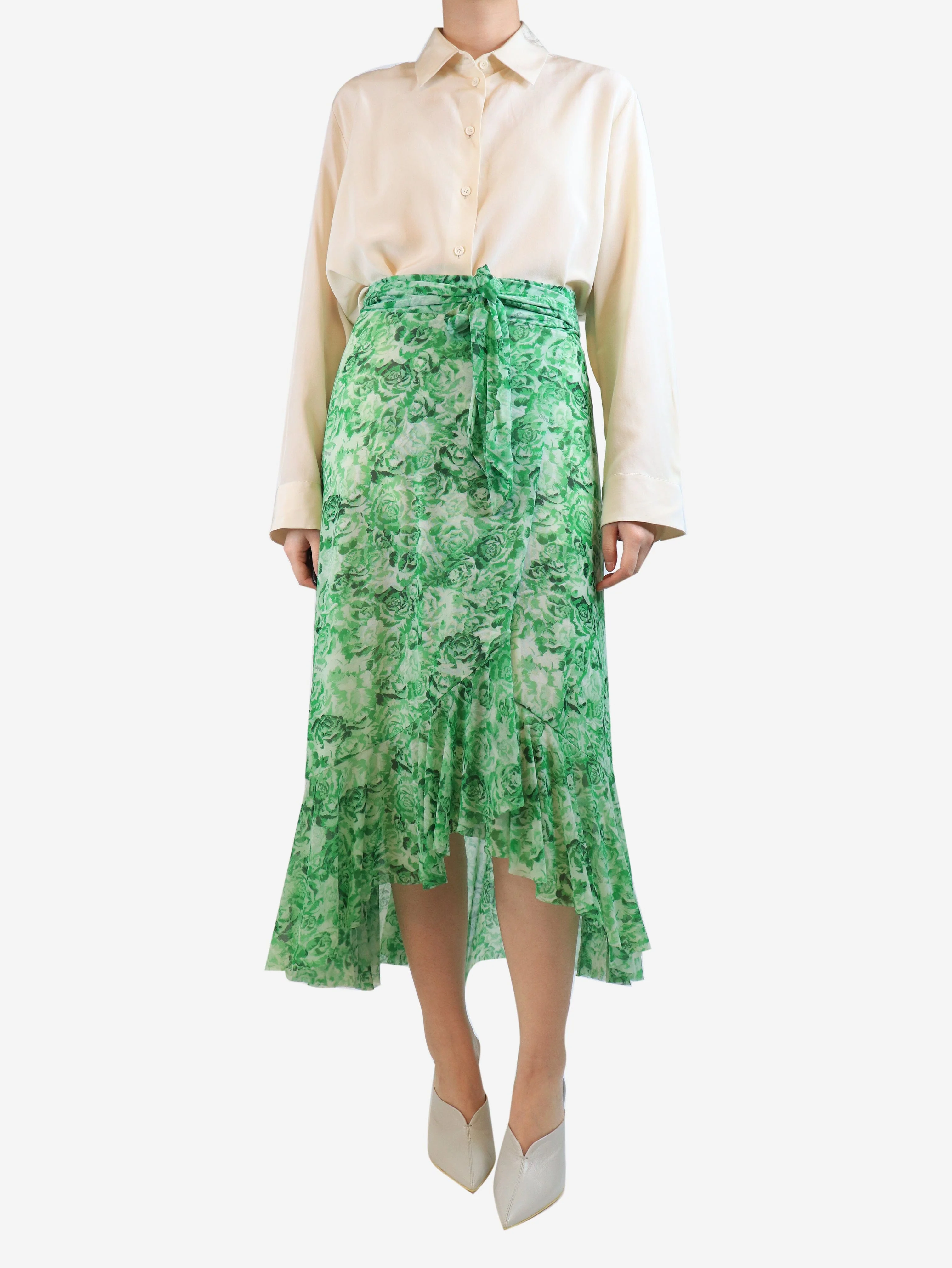 Green floral wrap skirt - size UK 8 - Image 2
