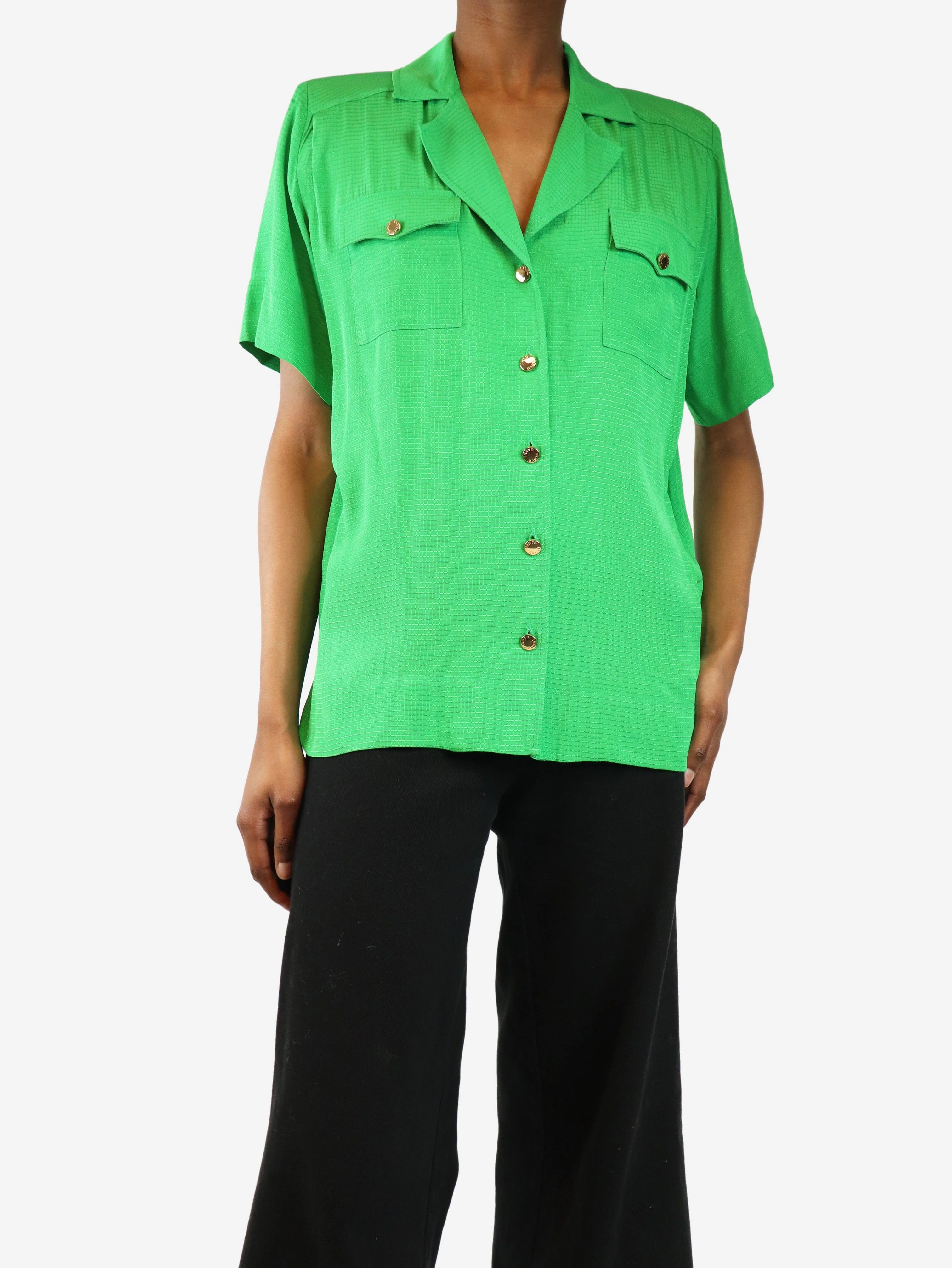 Green short-sleeved ripstop pocket shirt - size UK 6