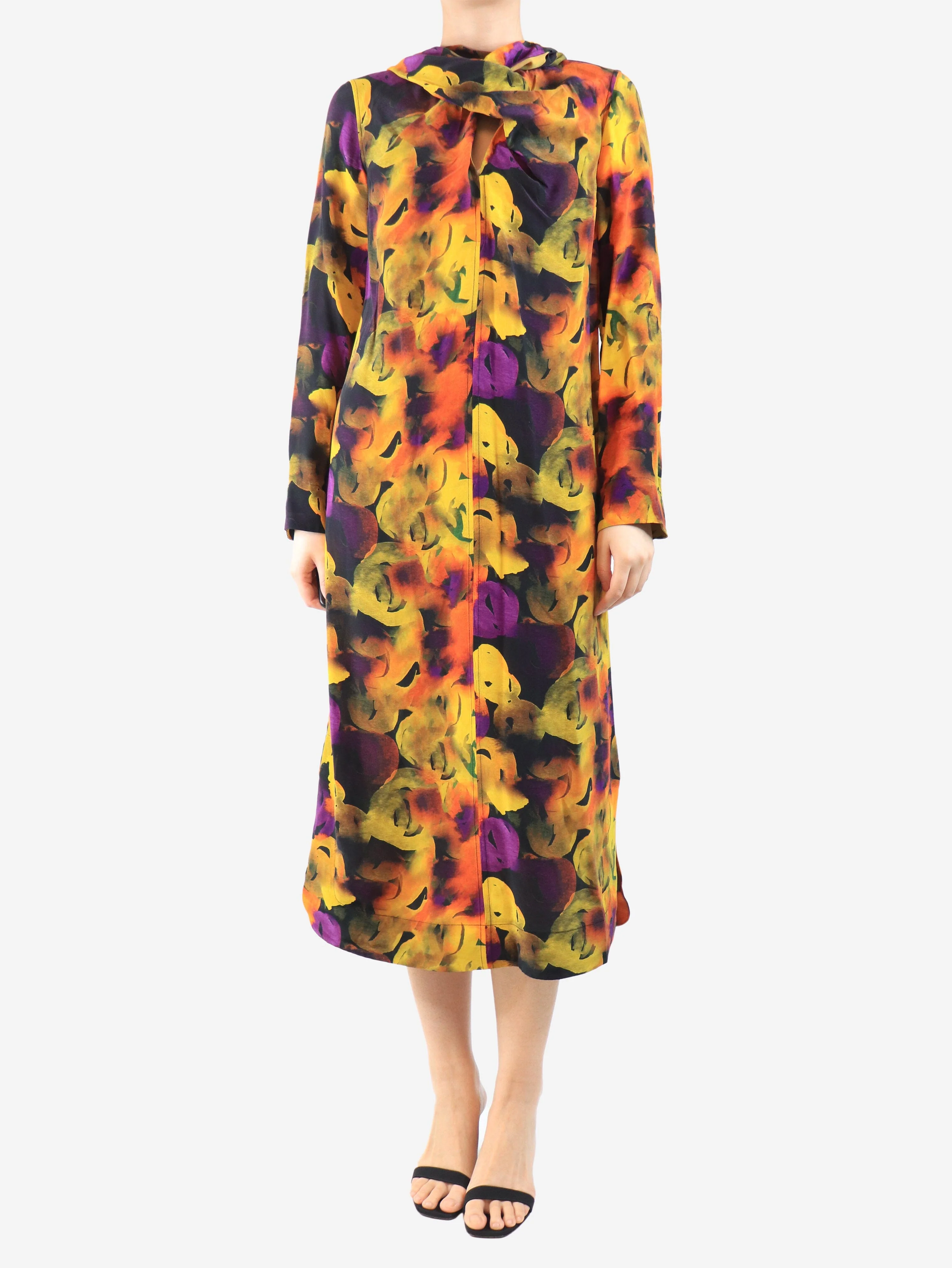 Multicolour abstract-print midi dress - size UK 8
