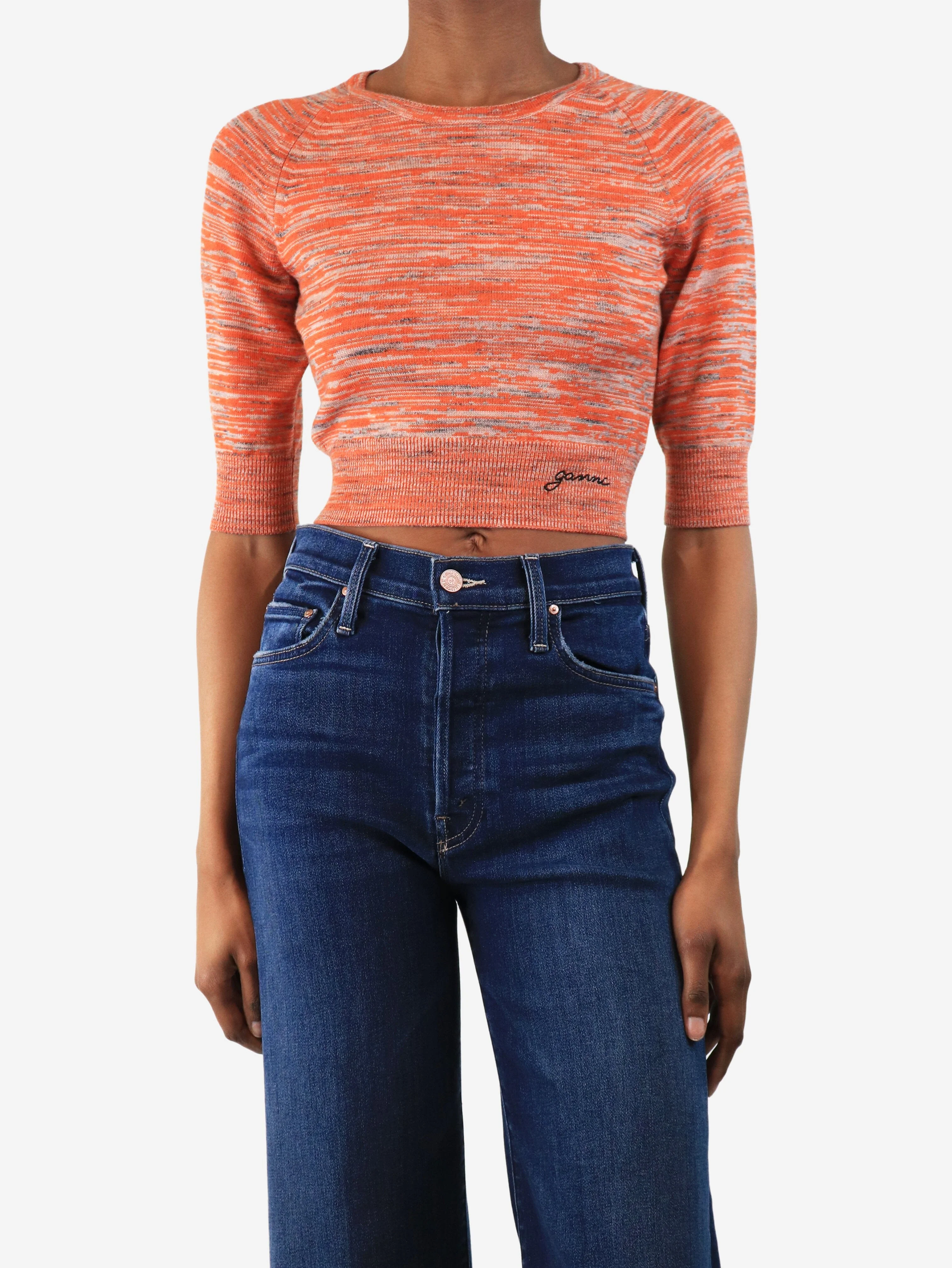 Orange intarsia knit crop-top - size XXS