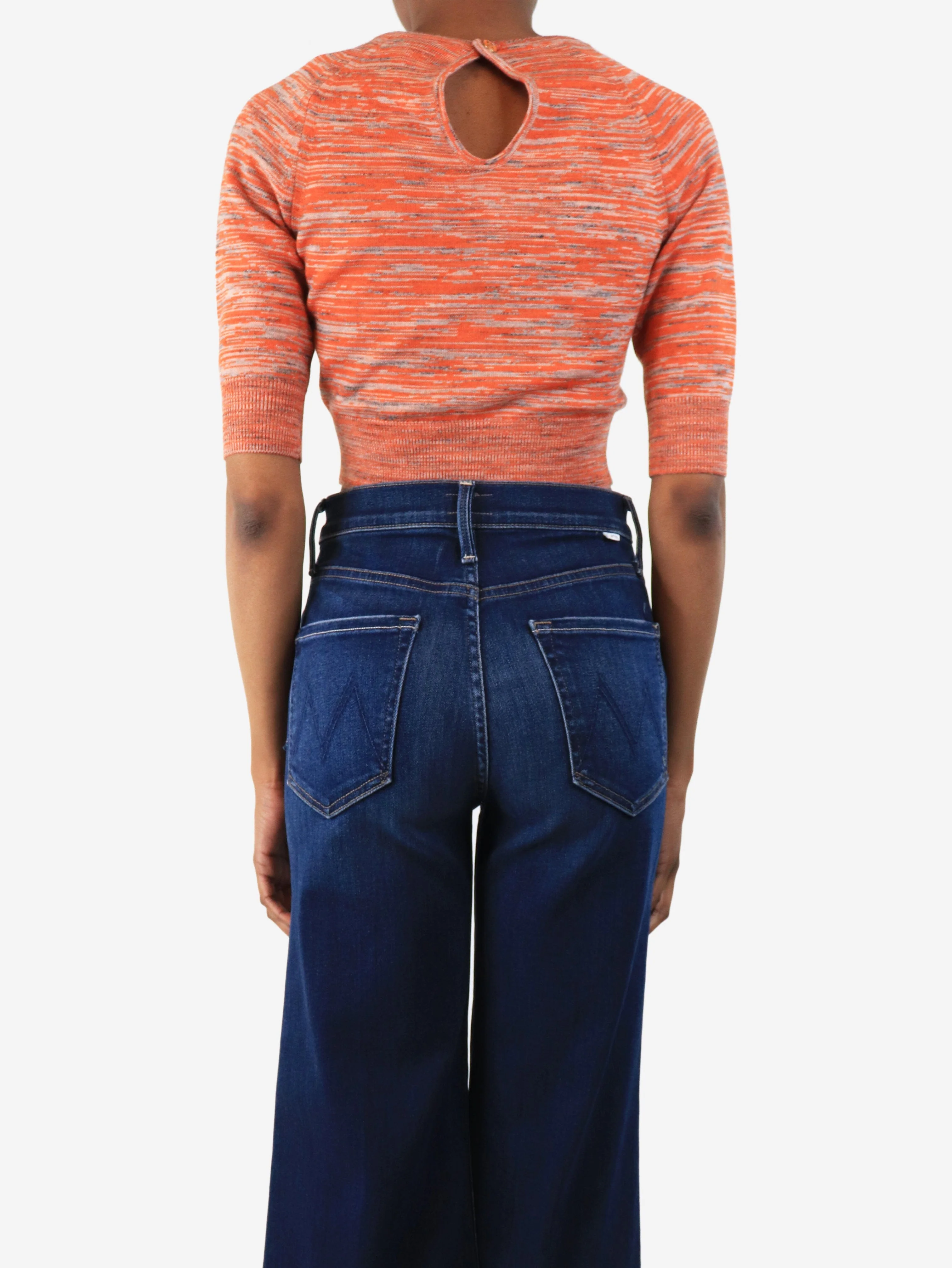 Orange intarsia knit crop-top - size XXS - Image 2