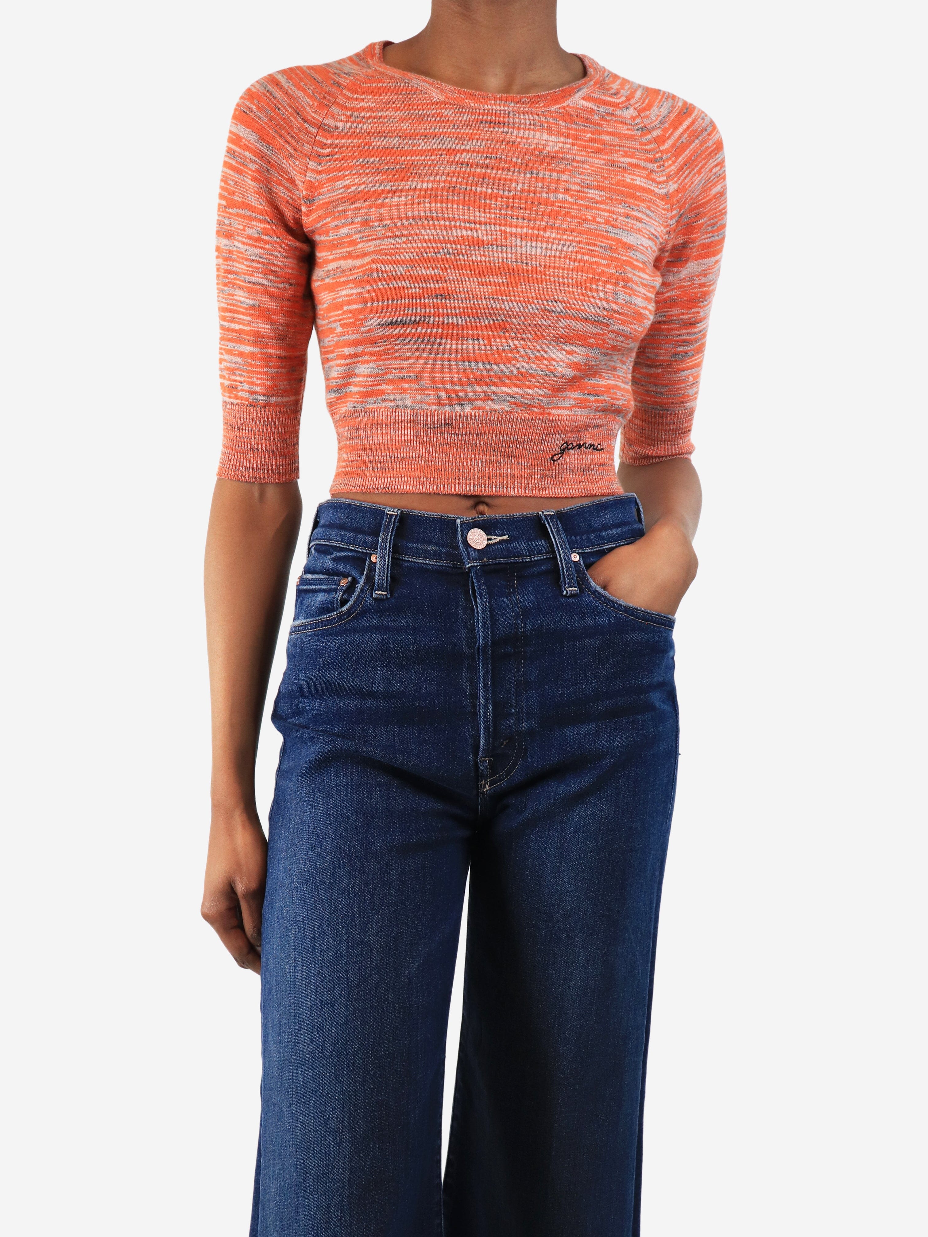Orange intarsia knit crop-top - size XXS - Image 3
