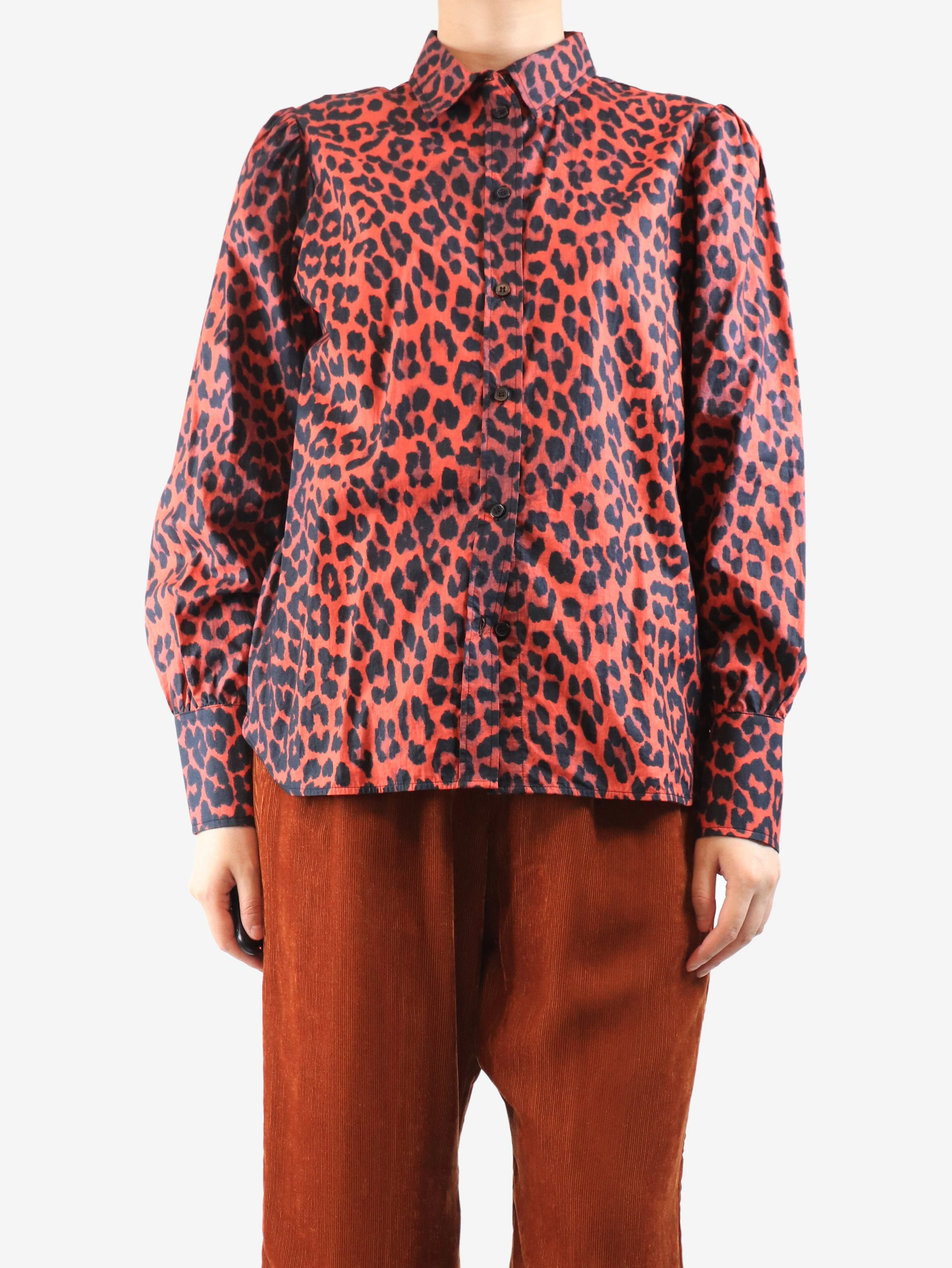 Red leopard print blouse - size UK 12