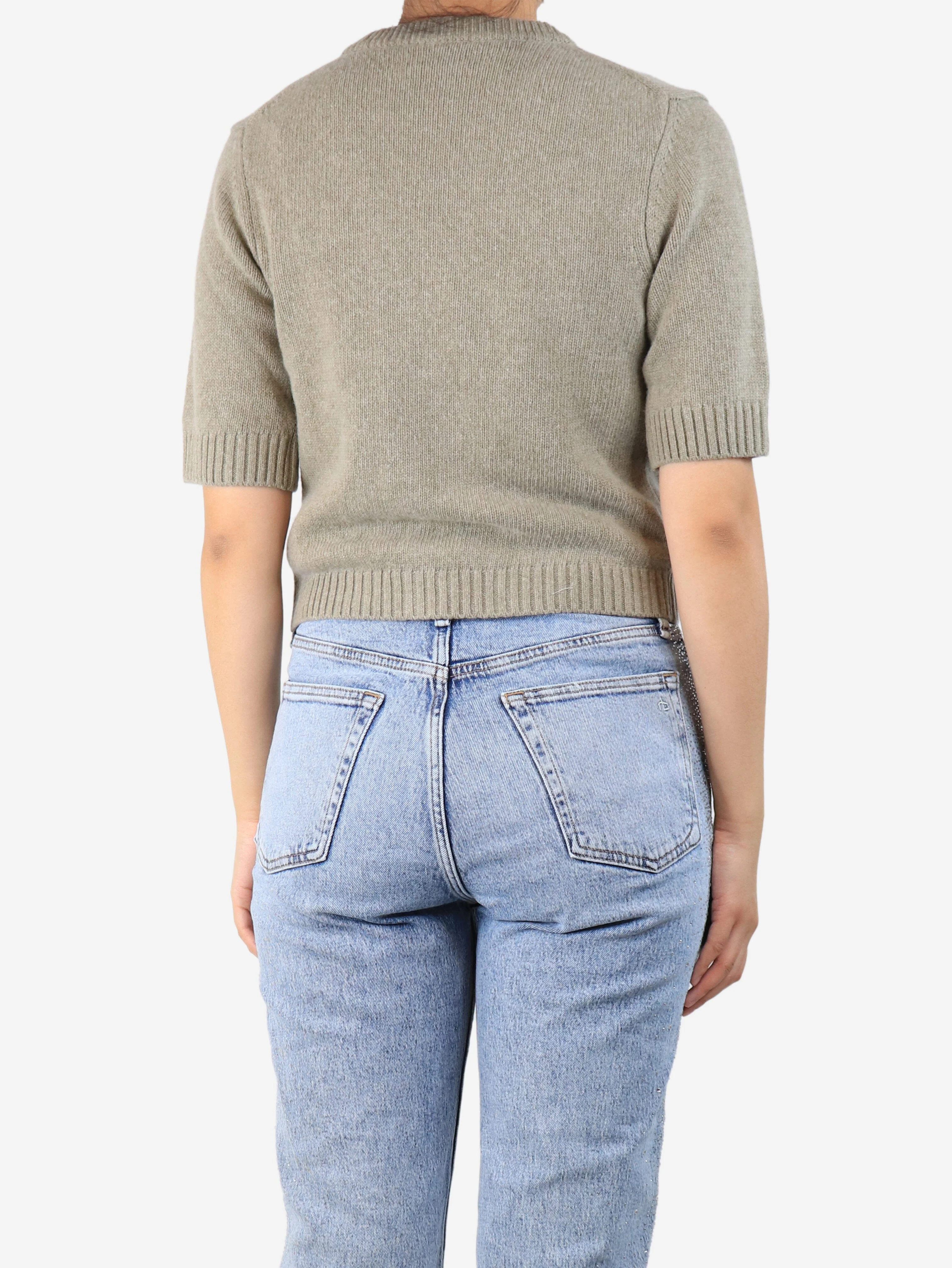 Sage green cropped tie-front cardigan - size S - Image 2