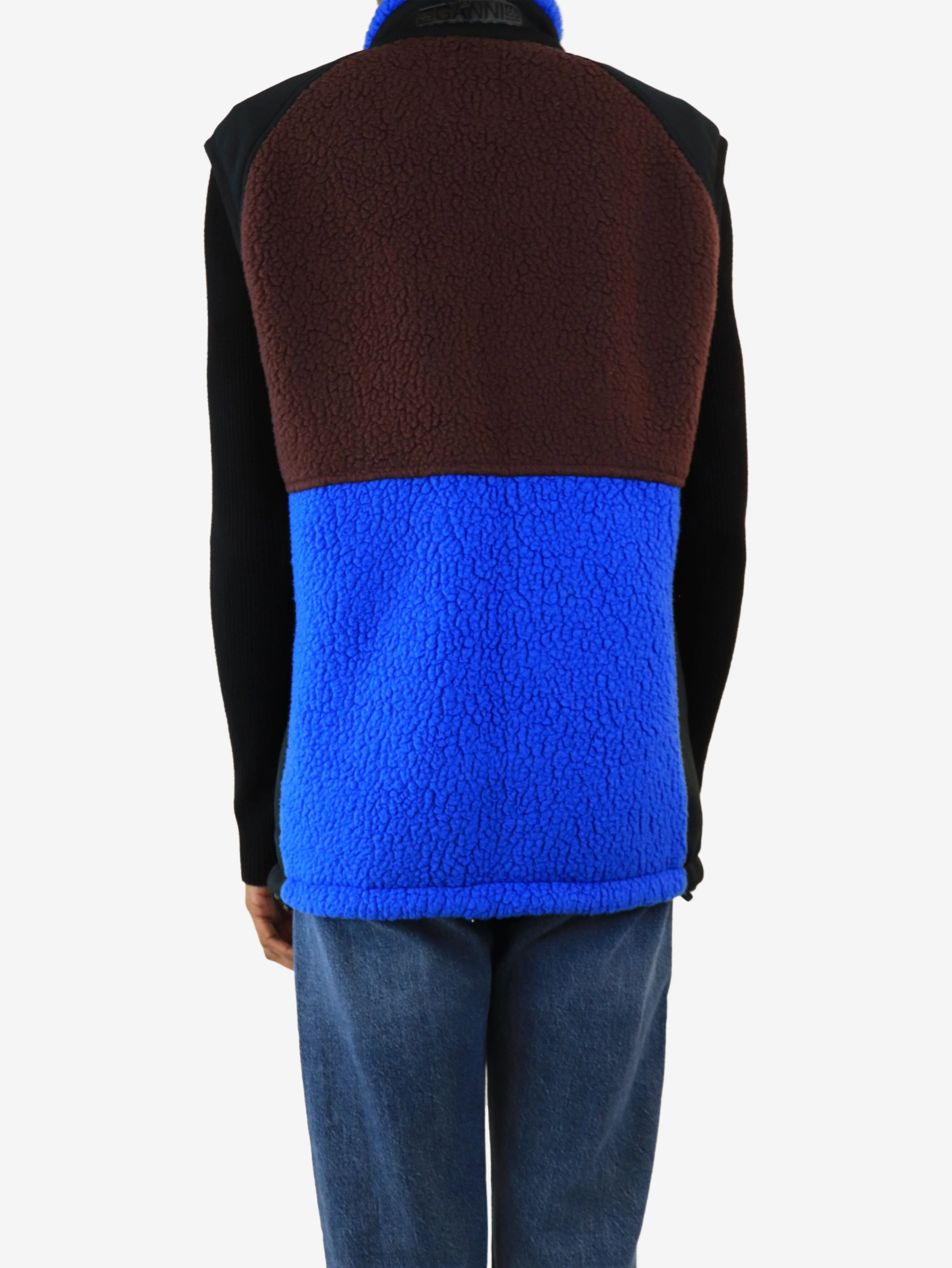 Blue and maroon colour-block fleece vest - size XS - Image 2