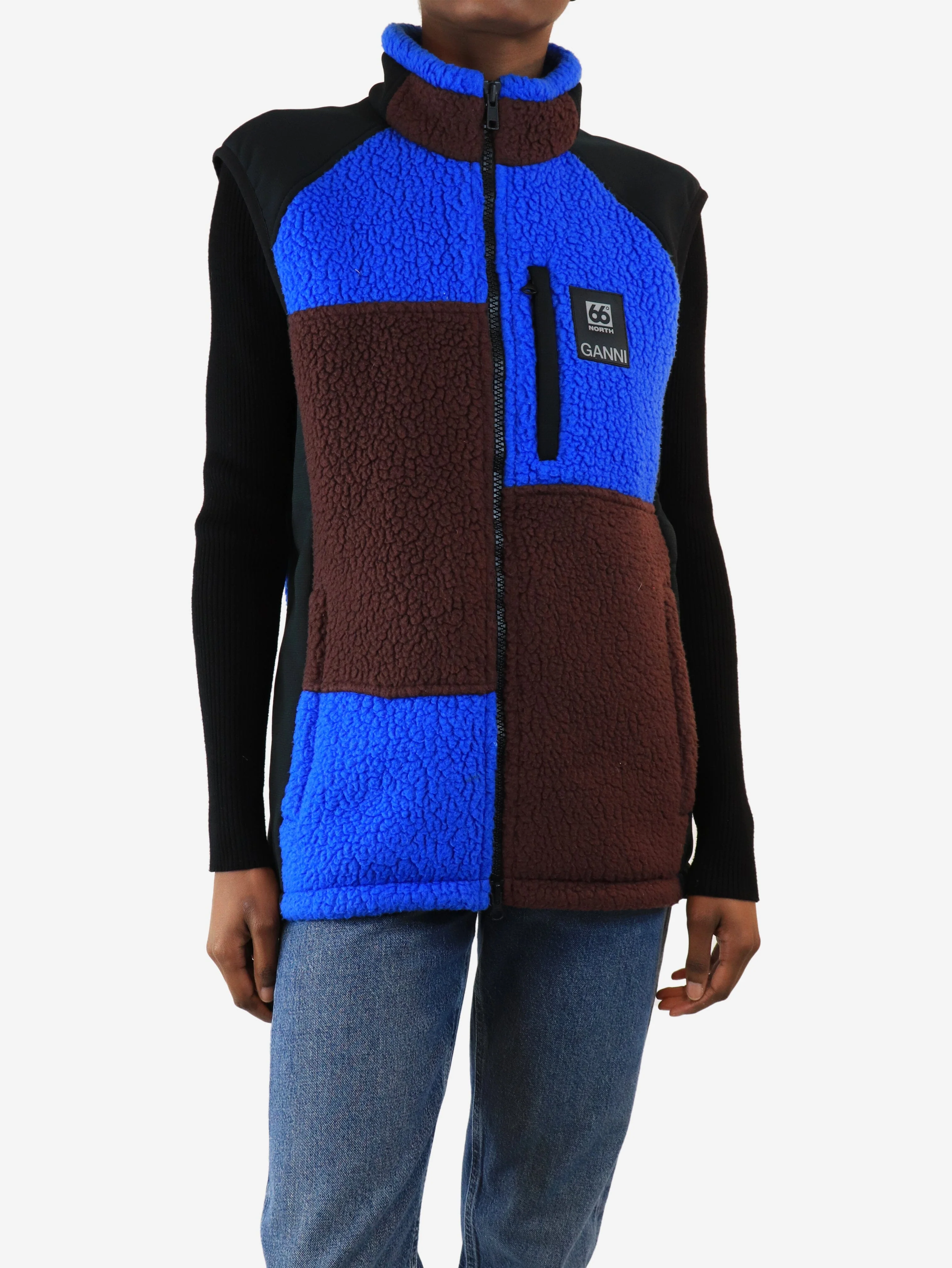 Blue and maroon colour-block fleece vest - size XS - Image 3