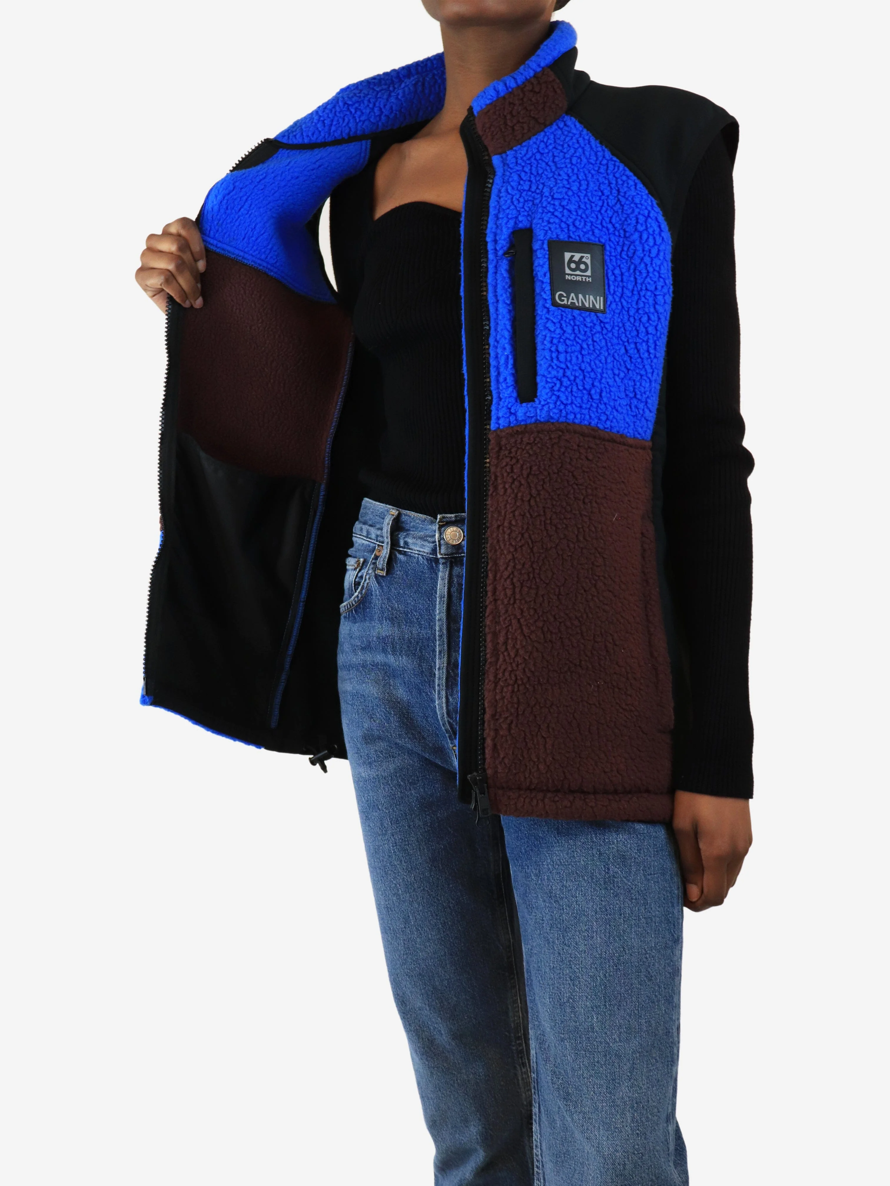 Blue and maroon colour-block fleece vest - size XS - Image 4