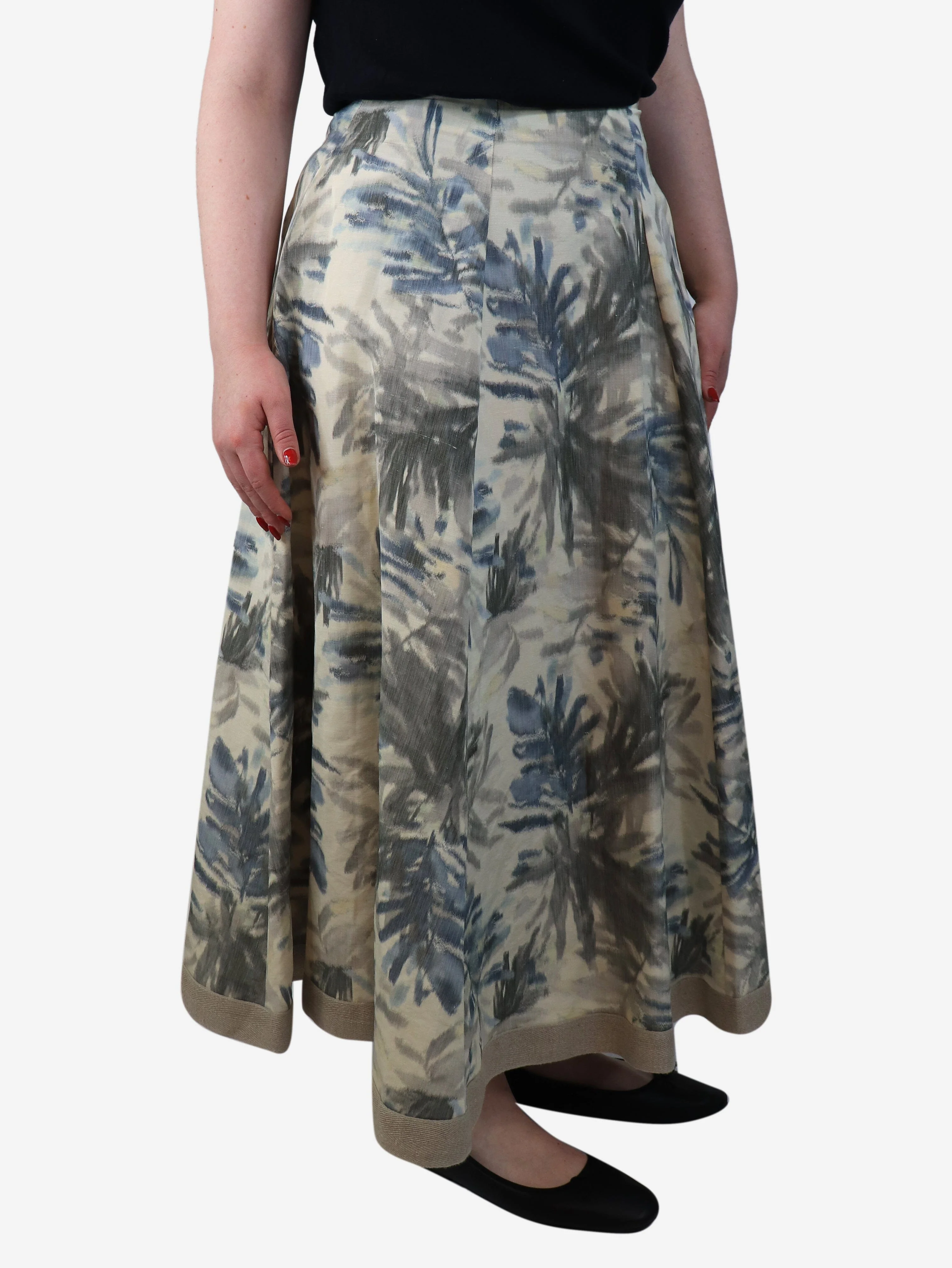 Neutral floral printed maxi skirt - size UK 14