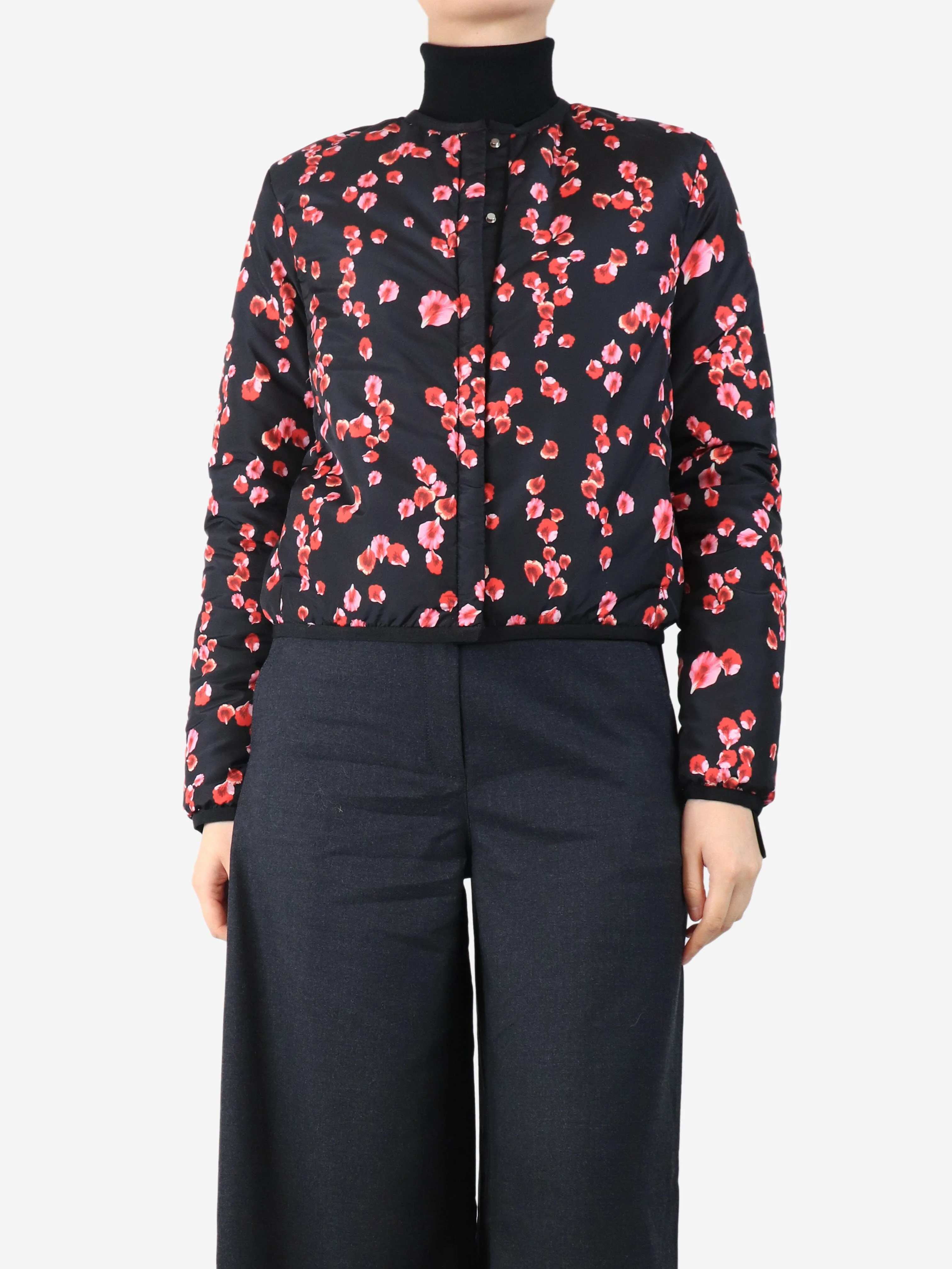 Black floral padded jacket - size UK 8