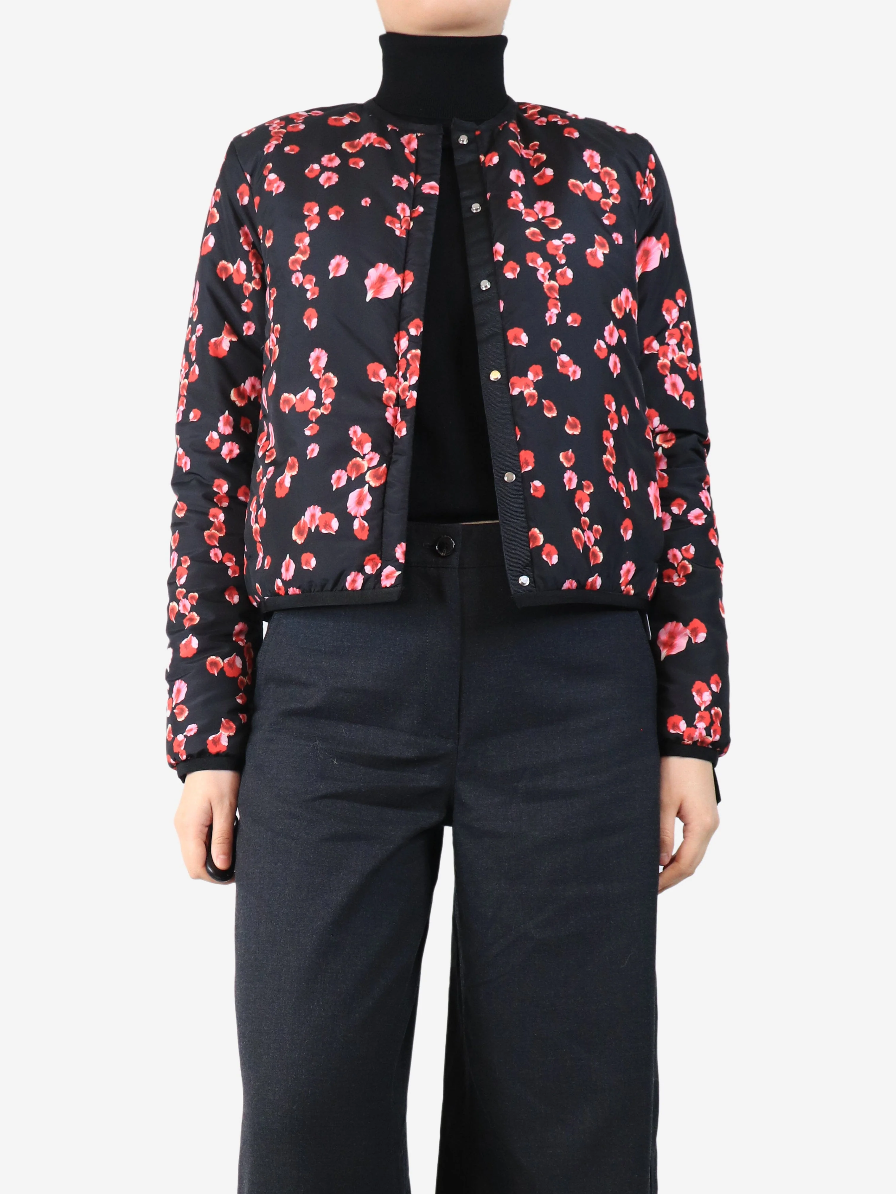 Black floral padded jacket - size UK 8 - Image 3
