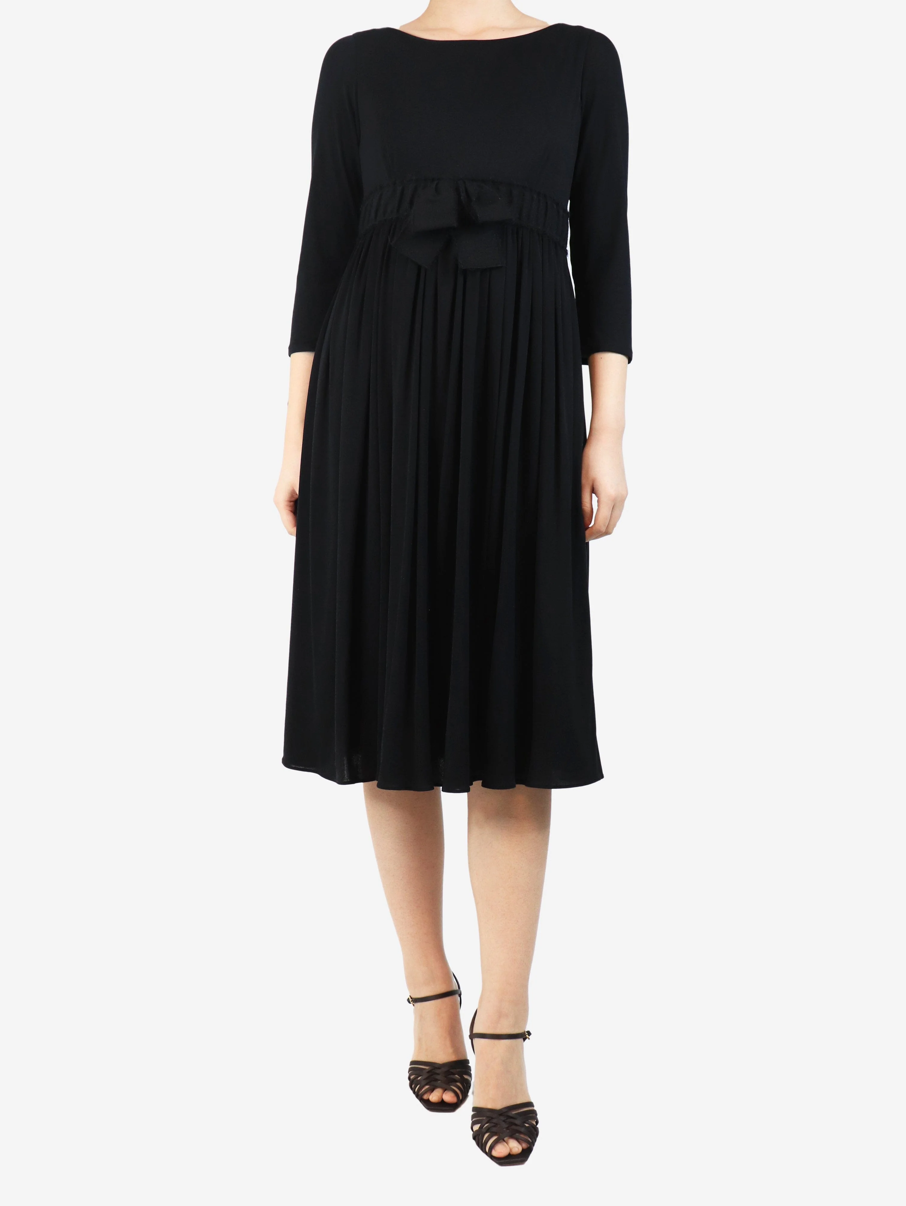 Black midi dress with bow detail - size UK 12