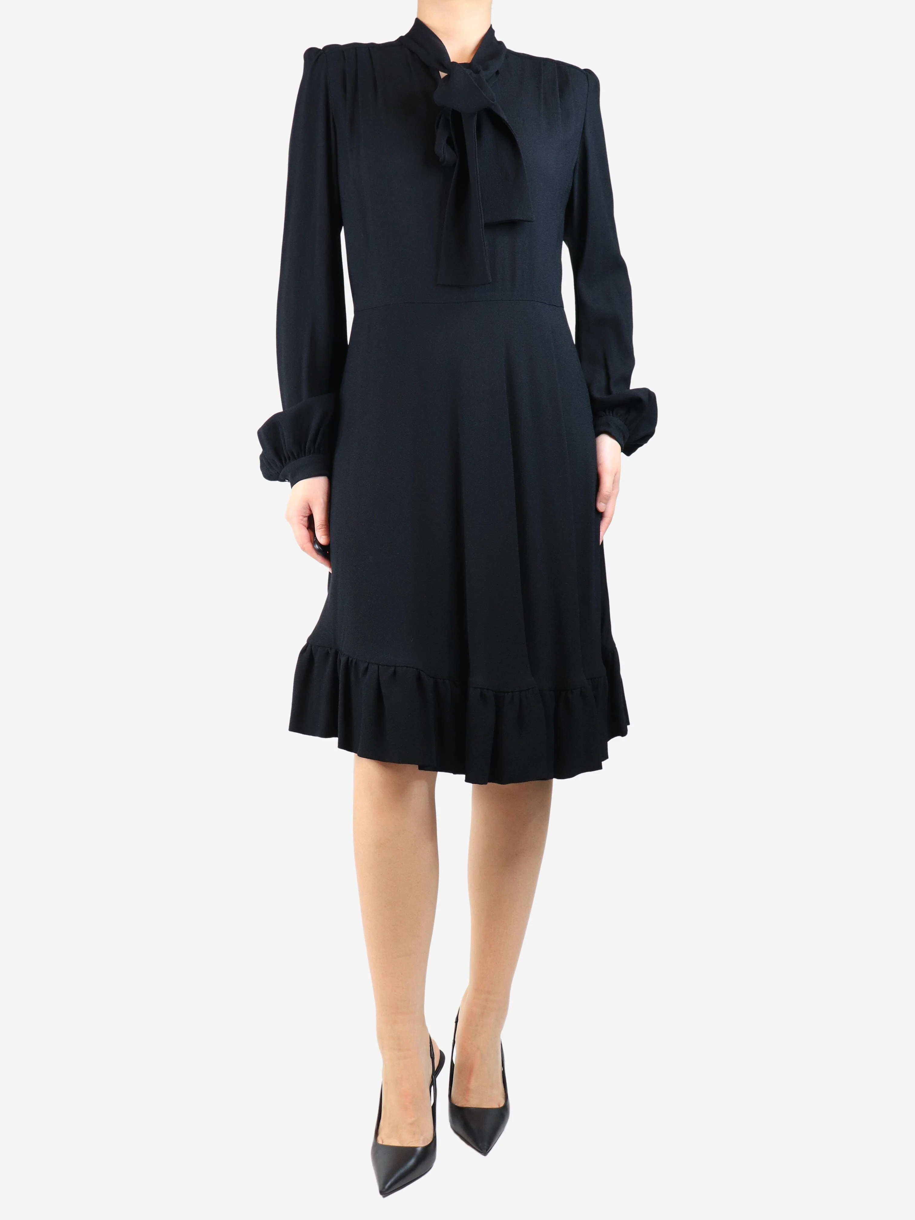 Black tie-neck midi dress - size UK 12 - Image 3