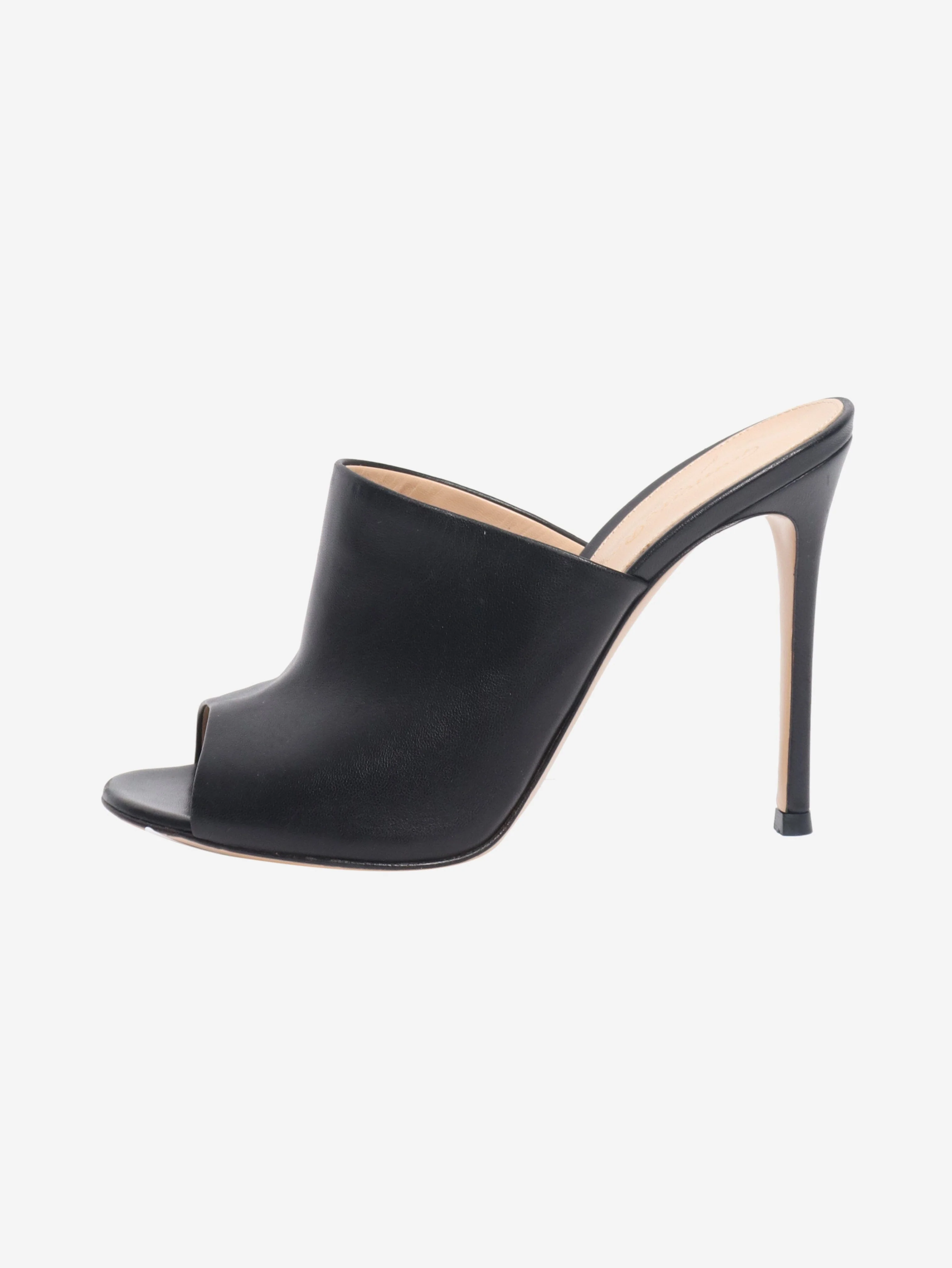 Black open toe leather heels - size EU 37 (UK 4)