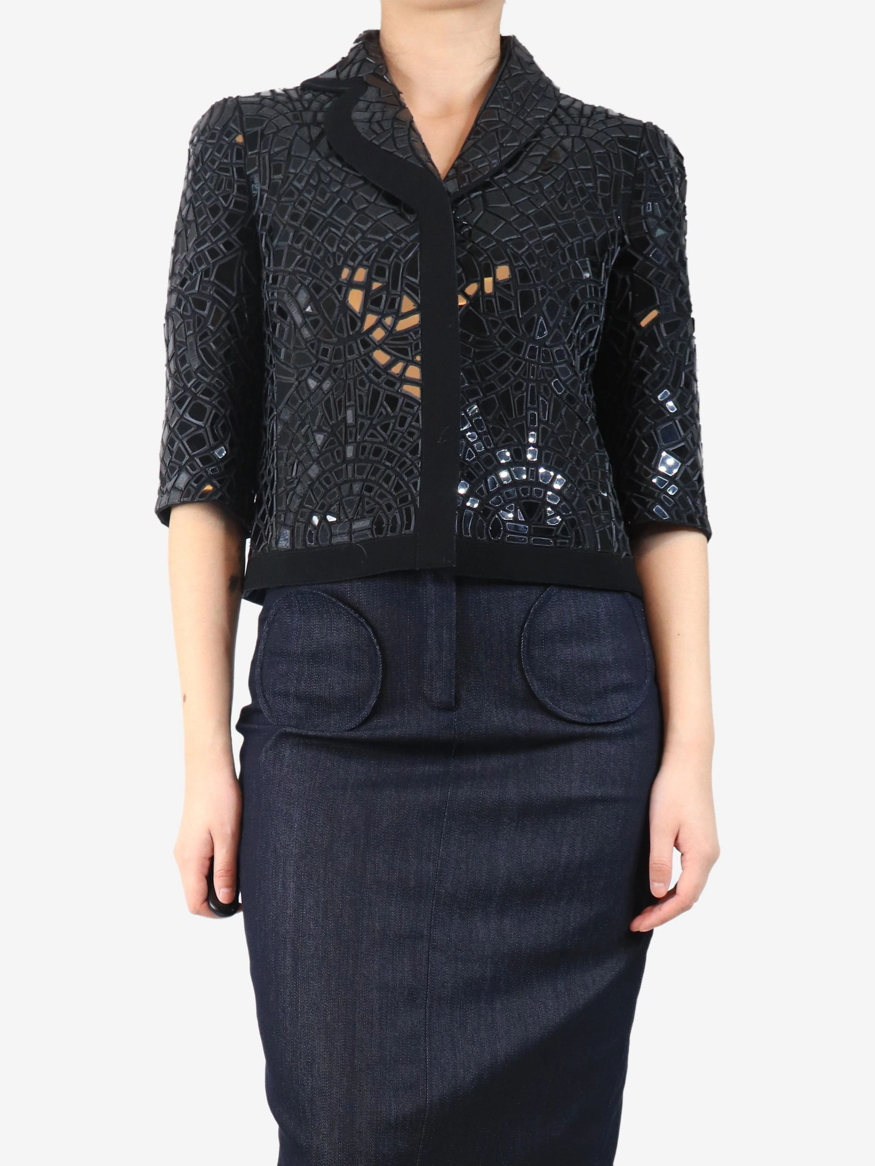 Black embroidered mosaic jacket - size UK 10