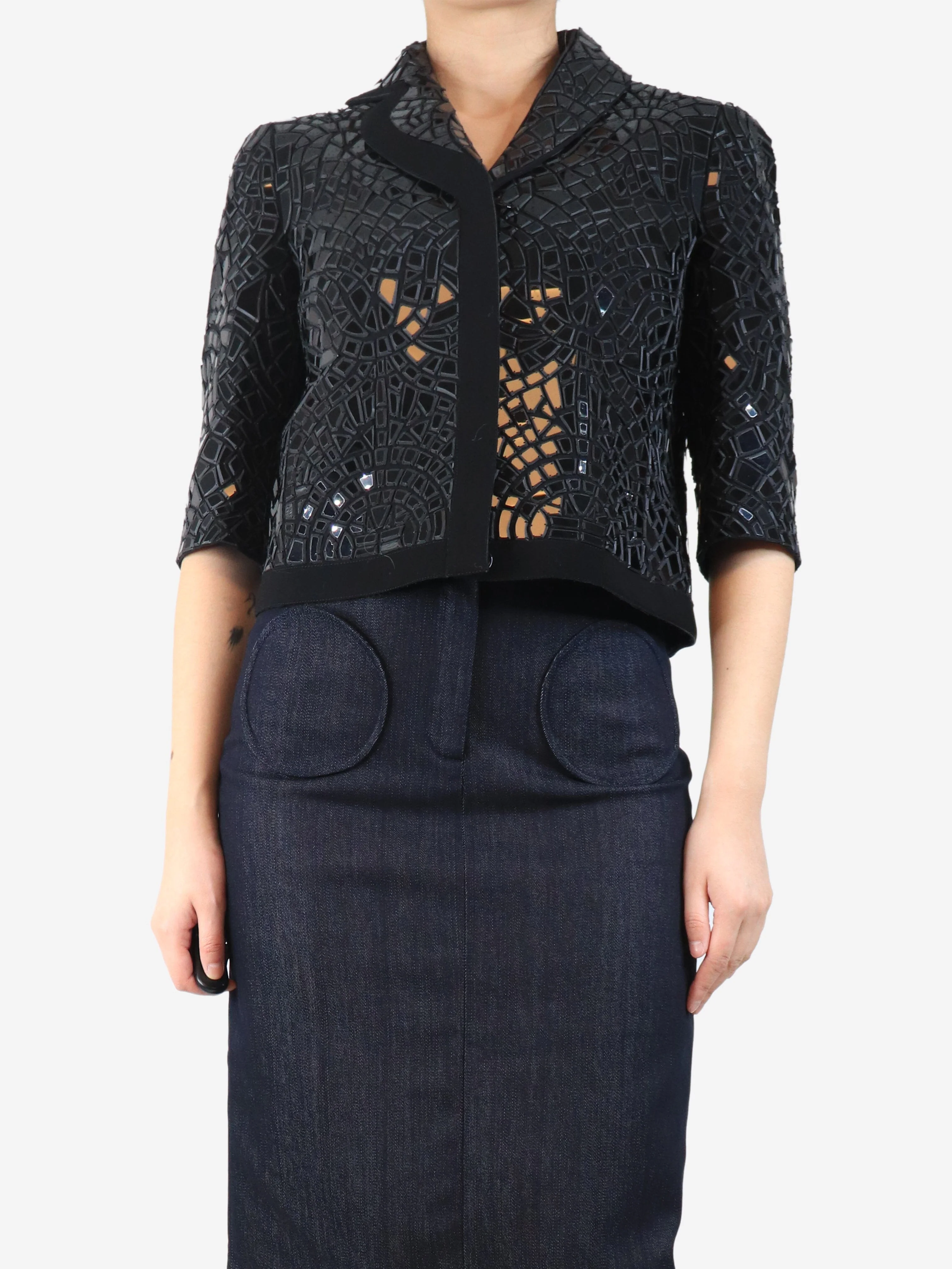 Black embroidered mosaic jacket - size UK 10 - Image 3