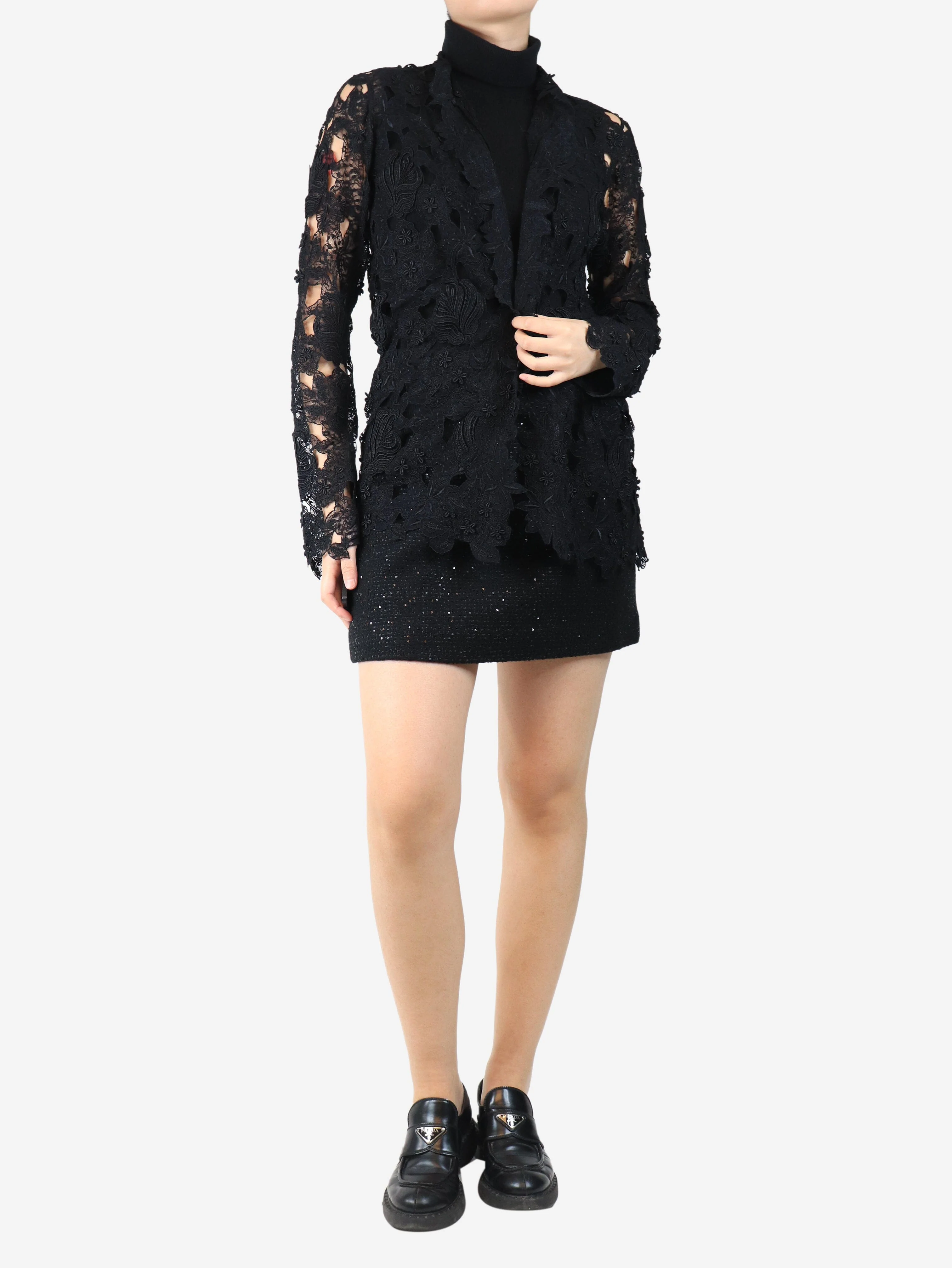 Black floral lace top - size UK 12