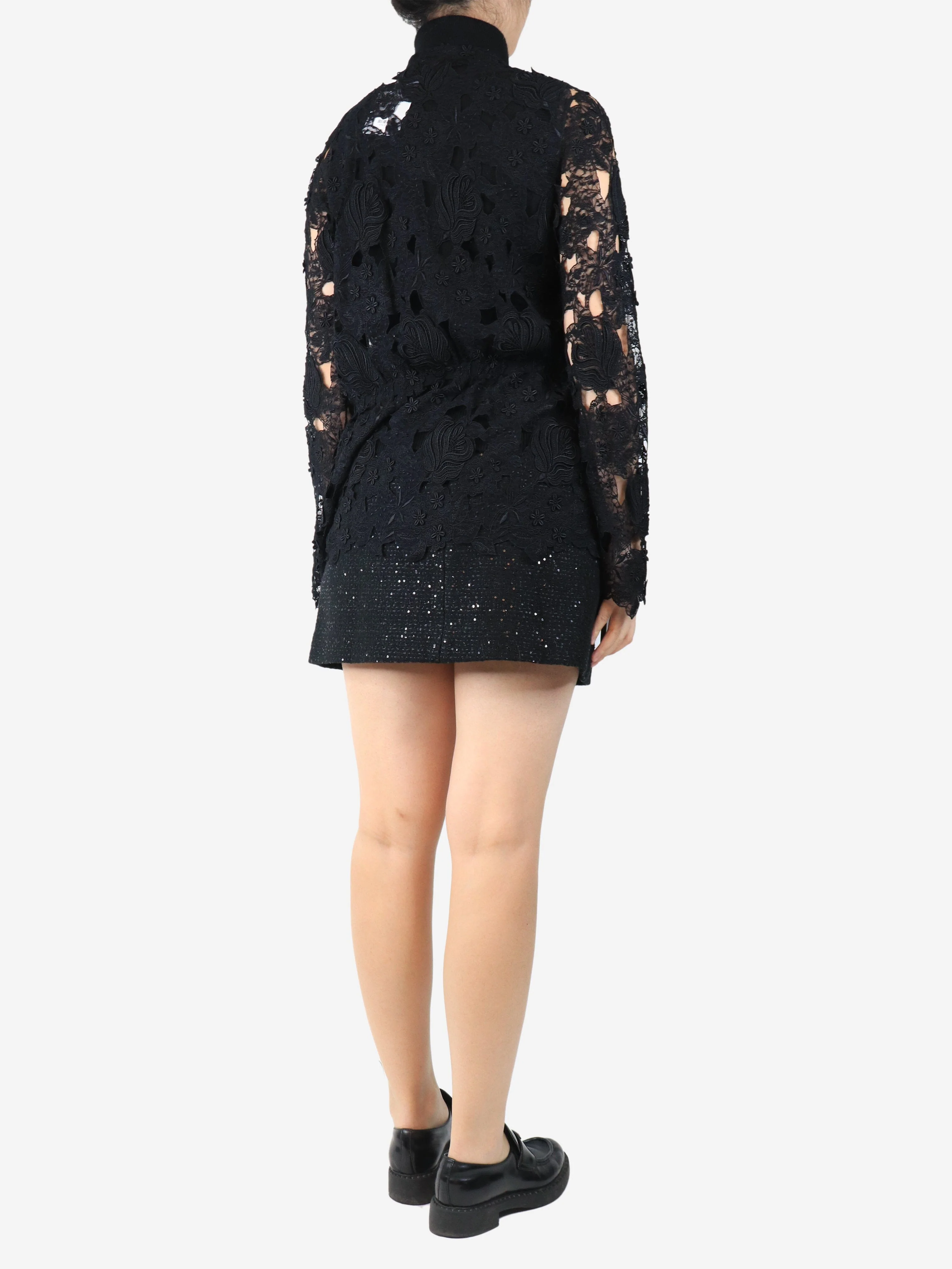 Black floral lace top - size UK 12 - Image 2