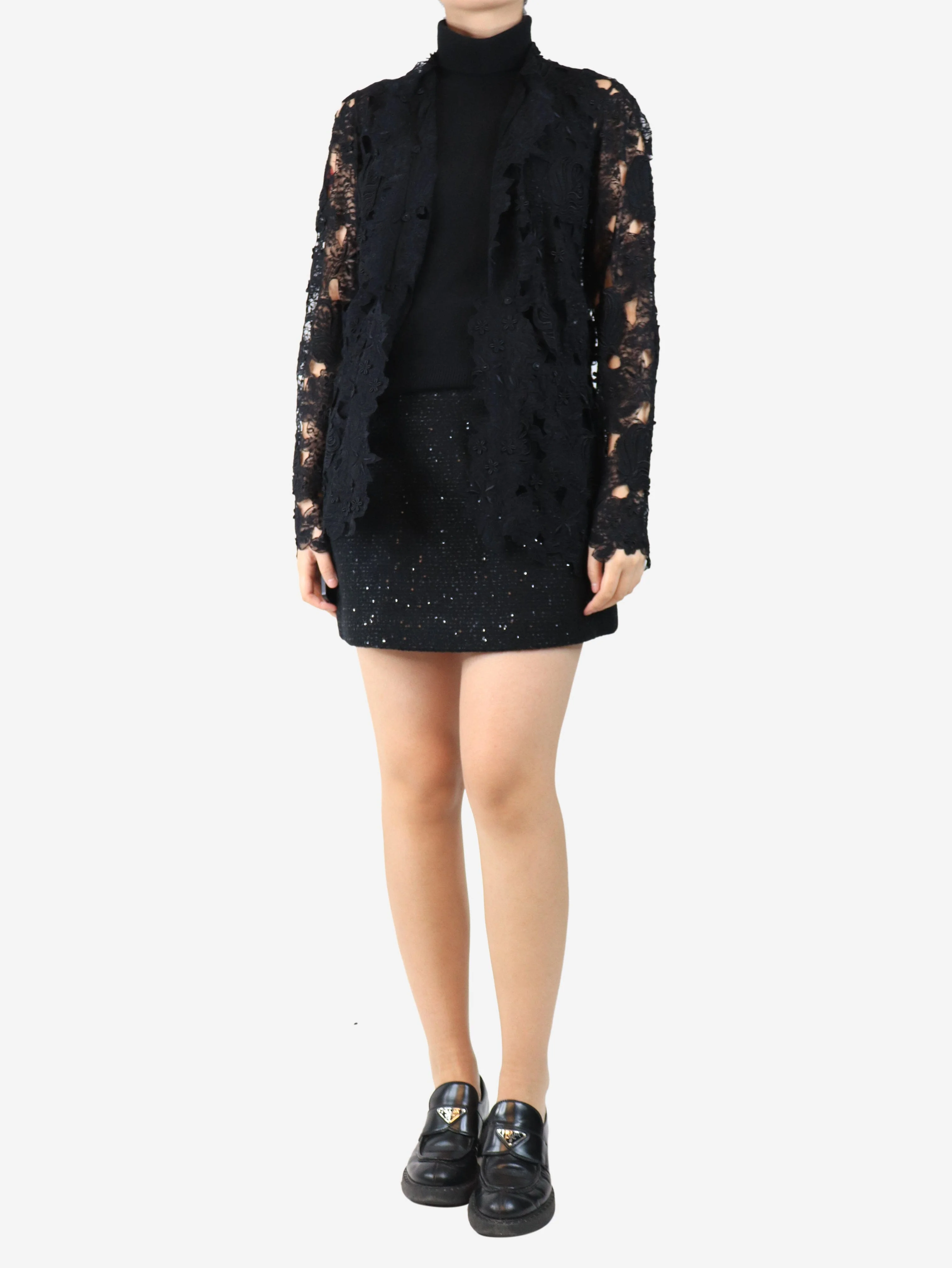 Black floral lace top - size UK 12 - Image 3