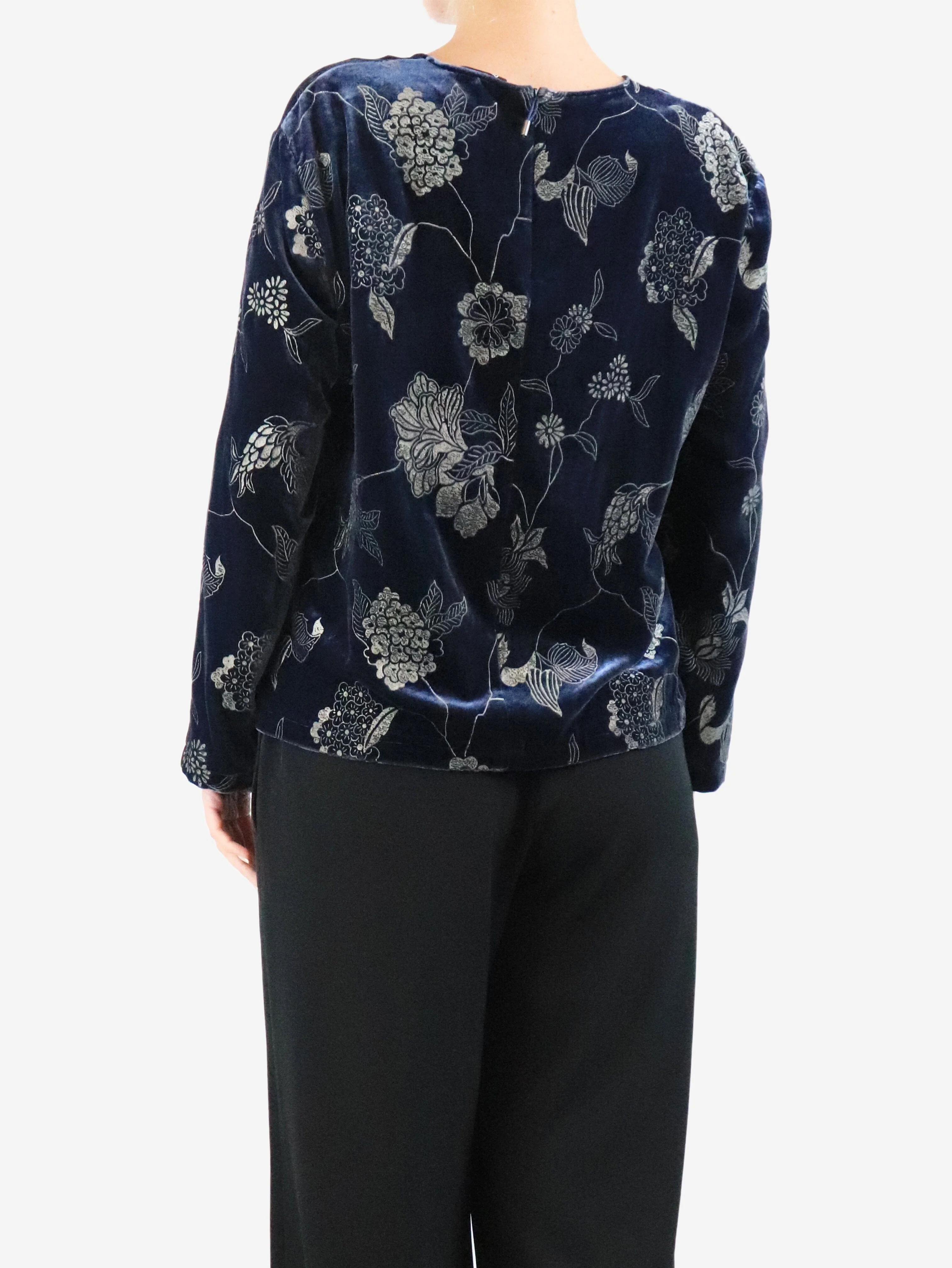 Blue velvet jacquard top - size UK 16 - Image 2