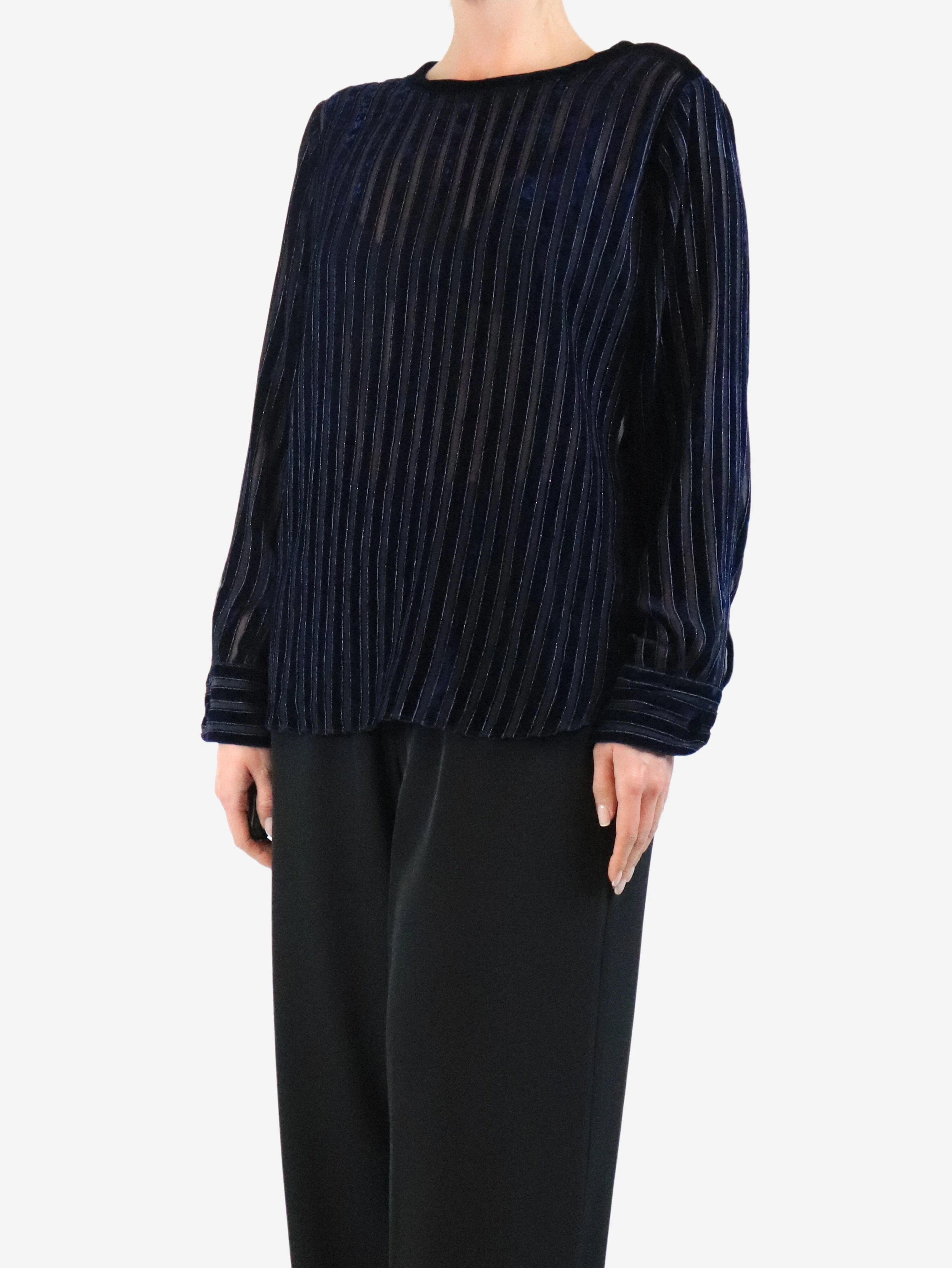 Blue velvet striped top - size UK 14 - Image 3