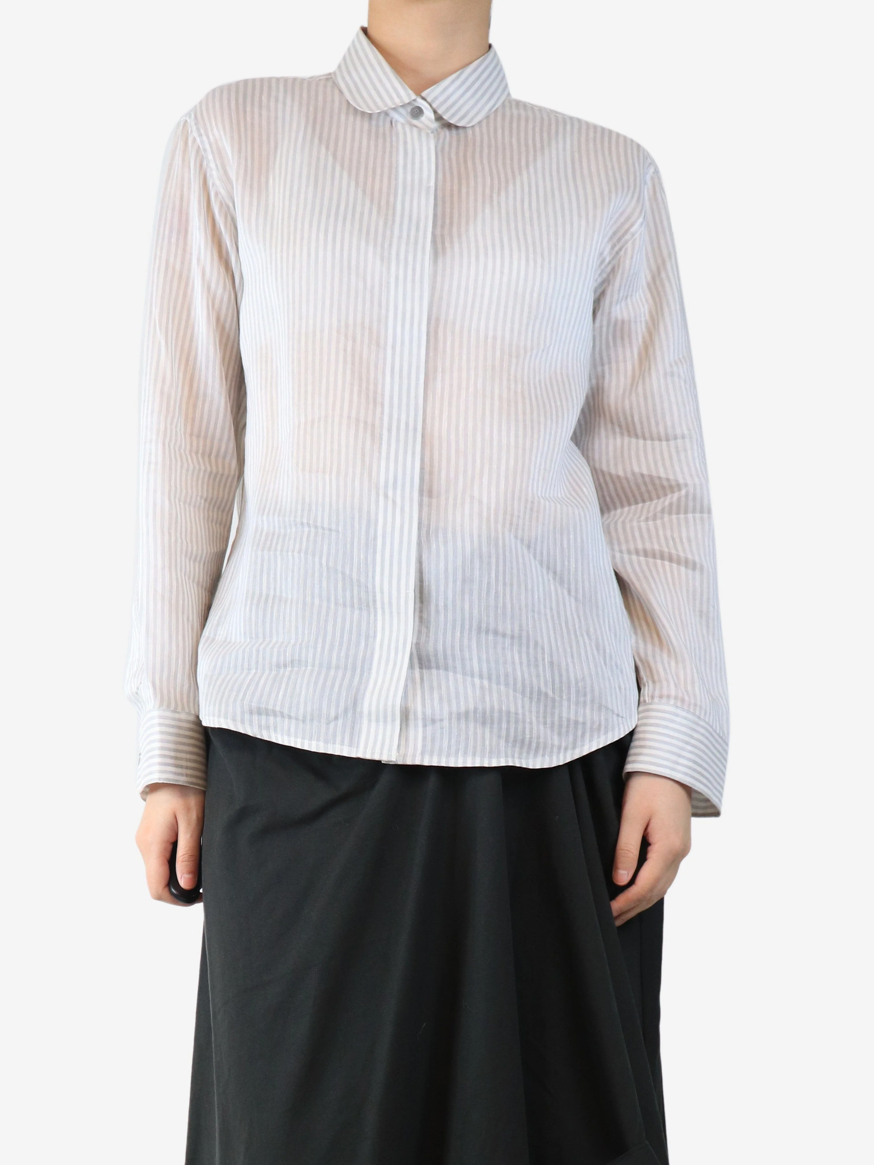 Grey and white striped shirt - size UK 12