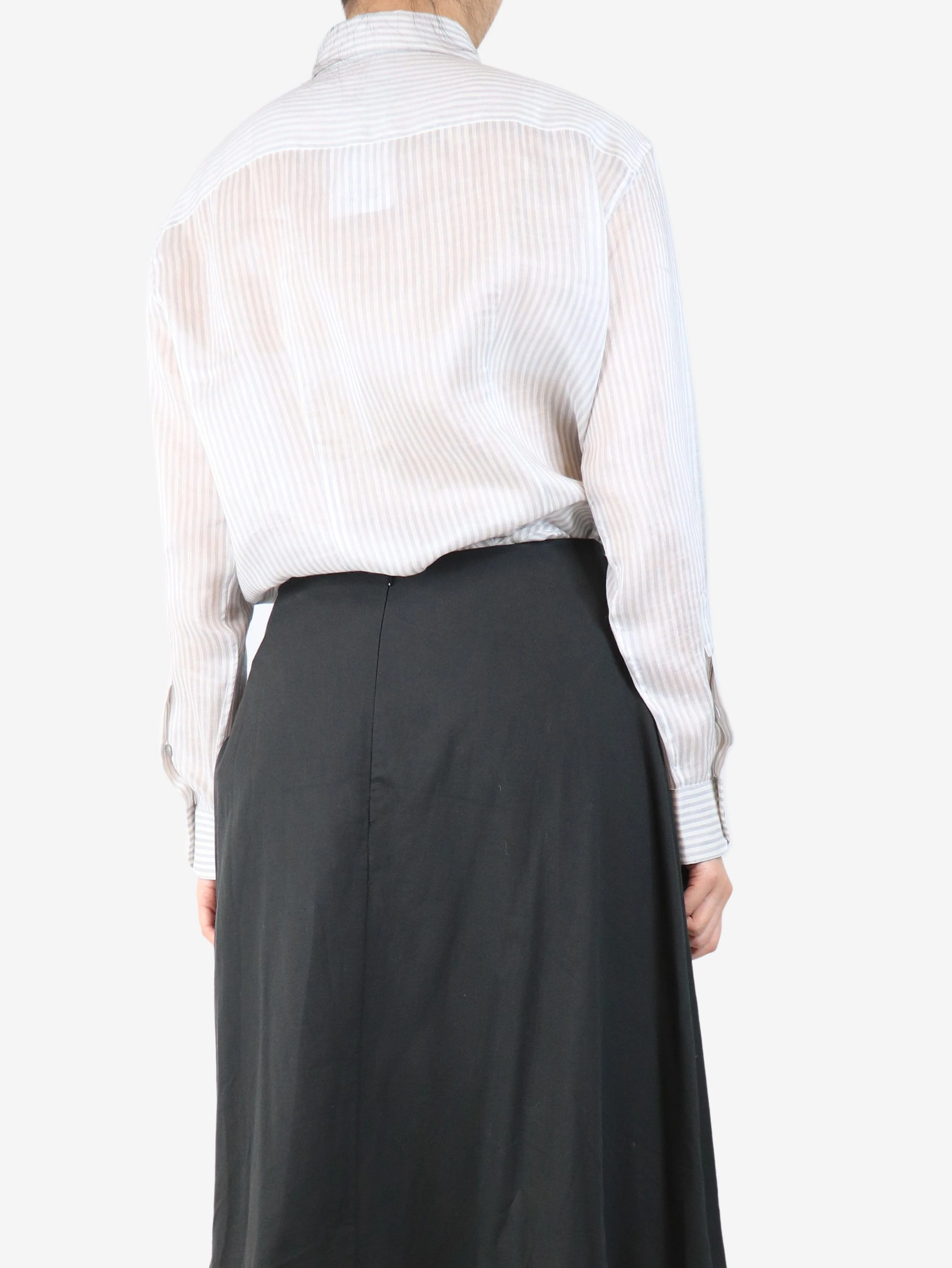 Grey and white striped shirt - size UK 12 - Image 2