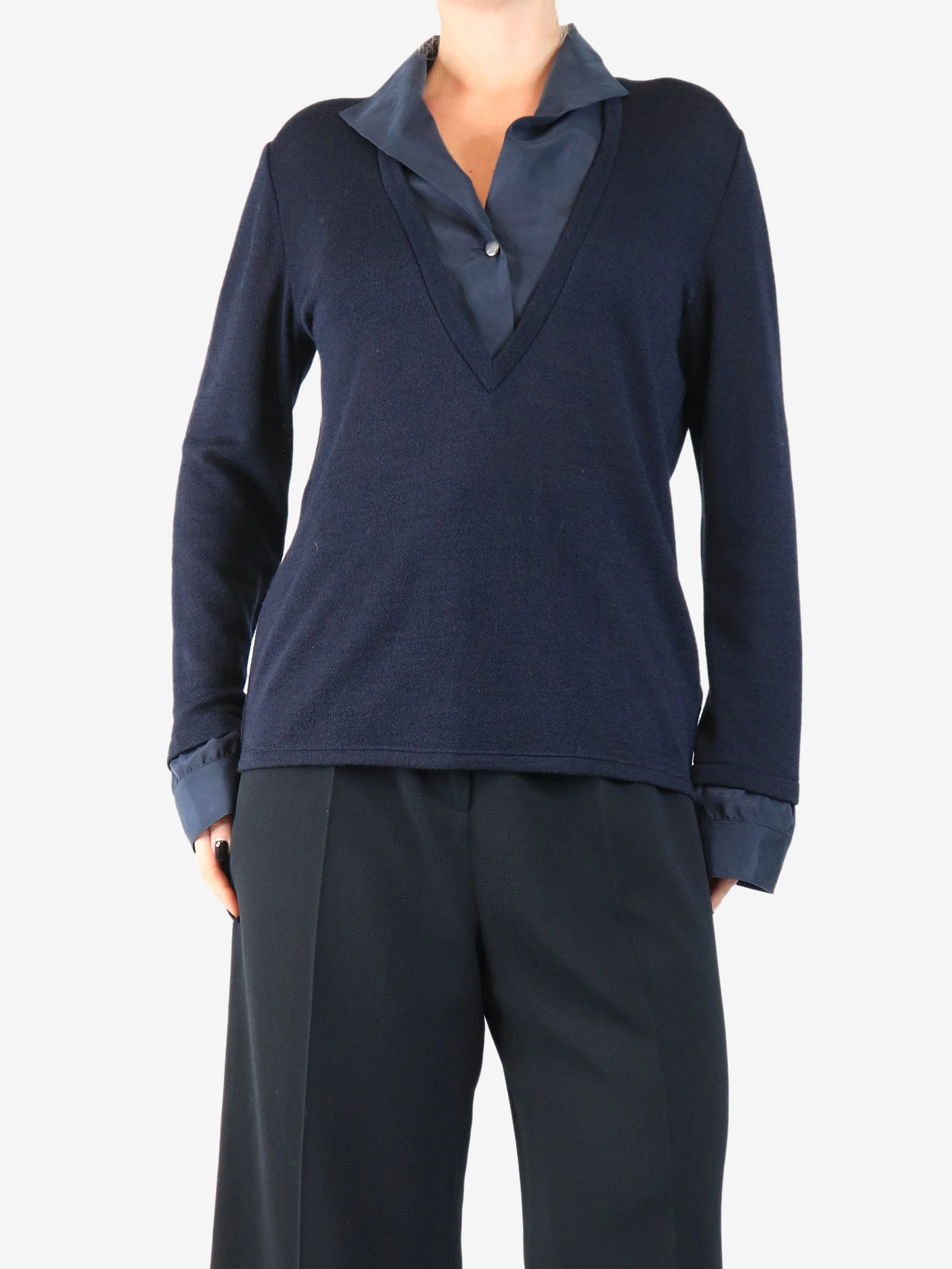 Navy wrap-jumper - size UK 12