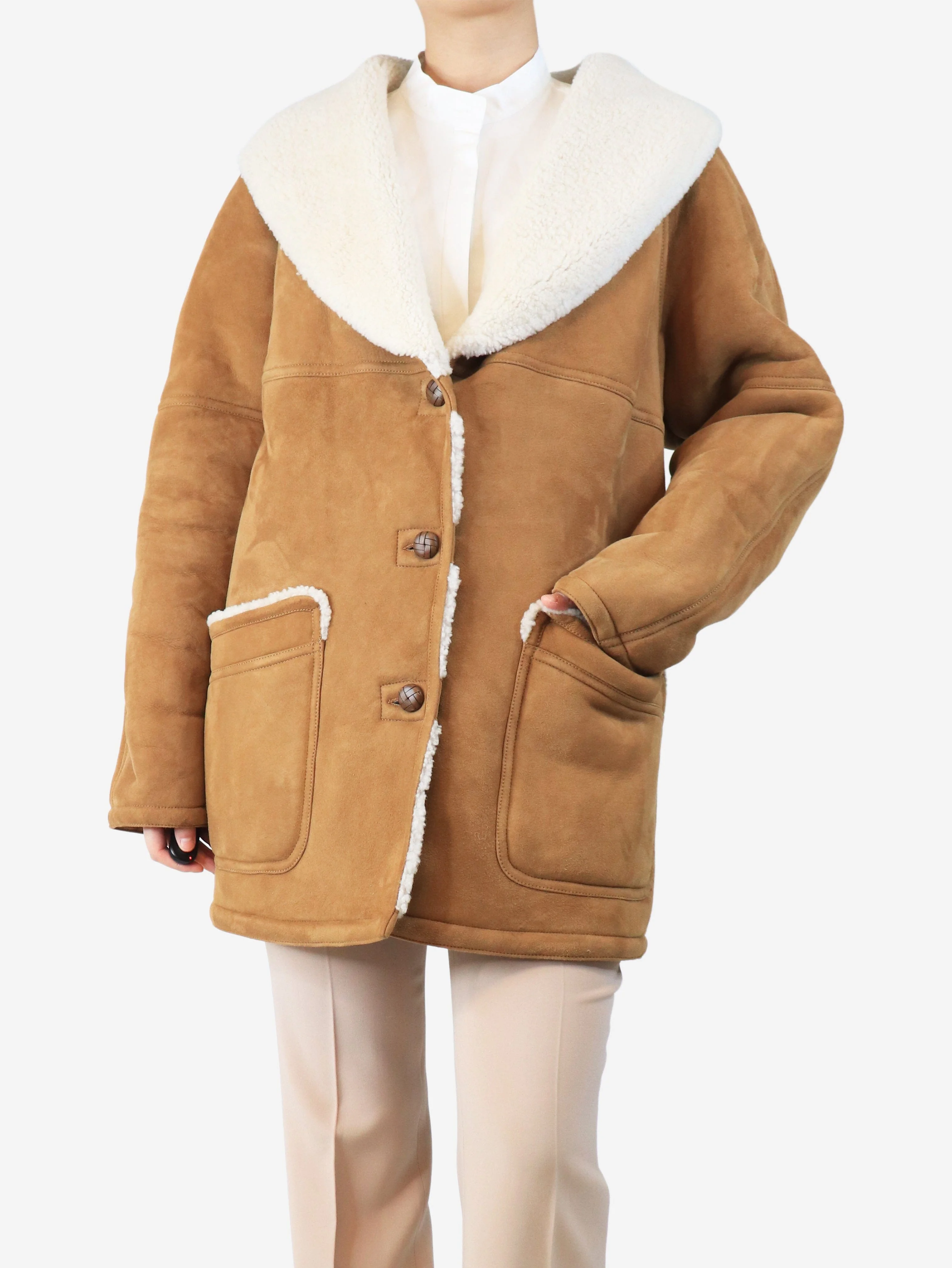 Brown shearling coat - size M