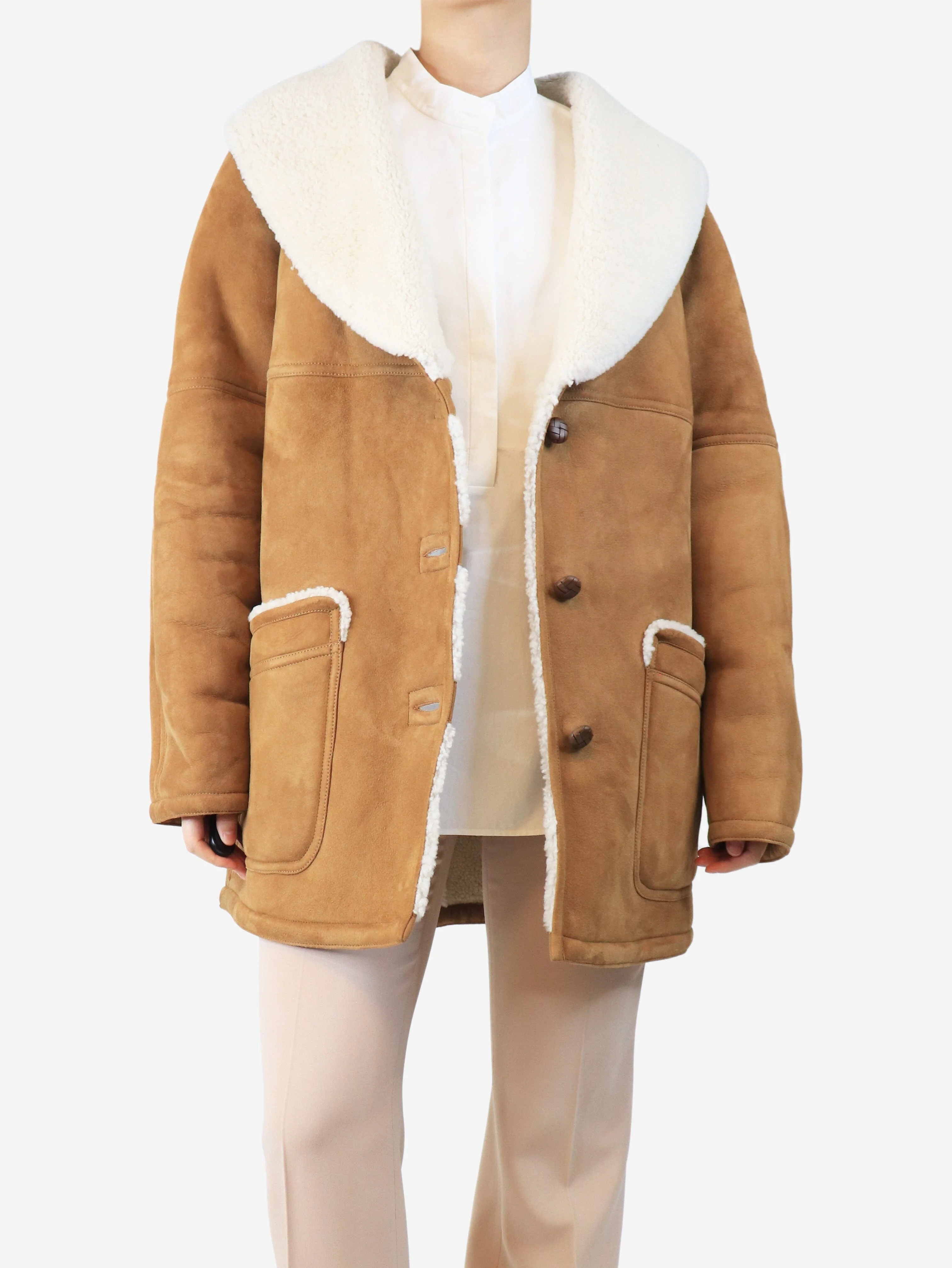 Brown shearling coat - size M - Image 3