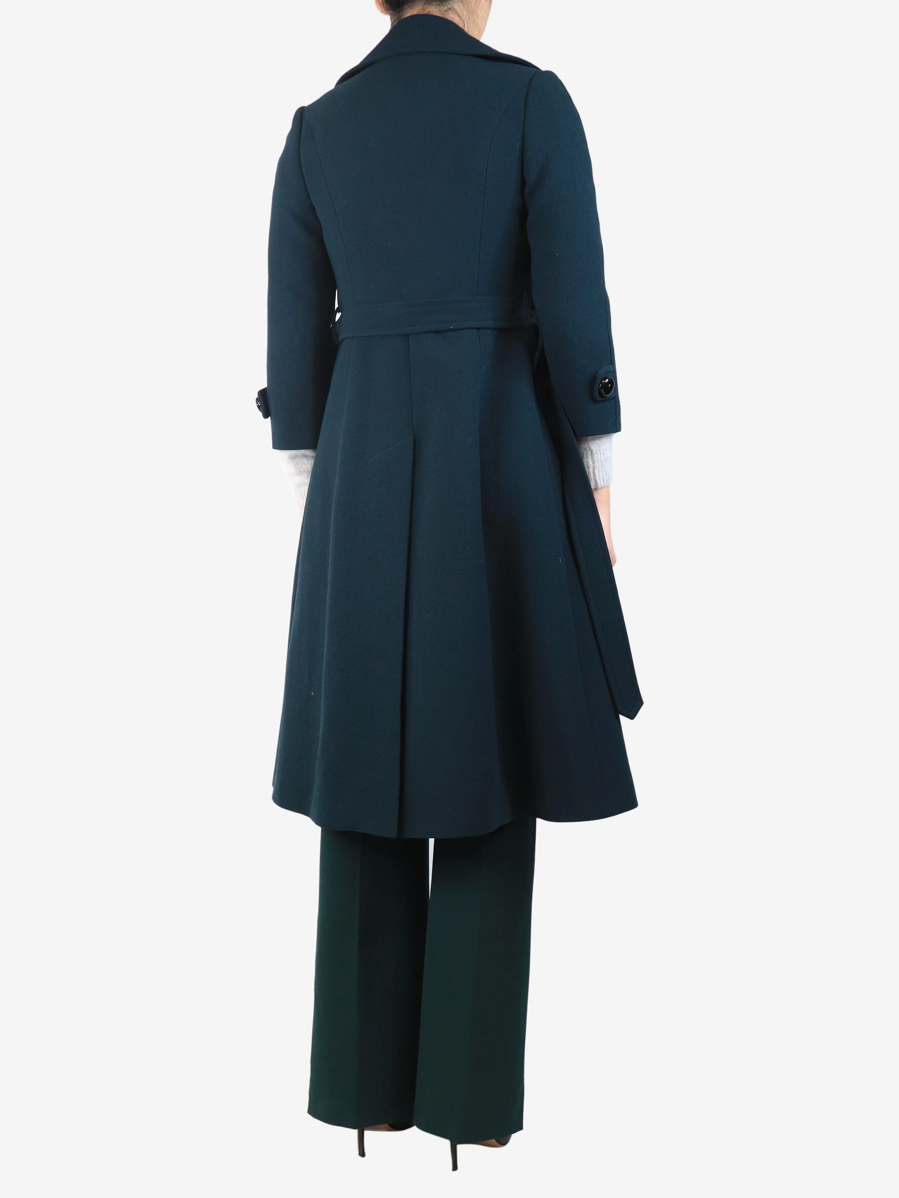 Dark green double-breasted wool crepe coat - size UK 8 - Image 2
