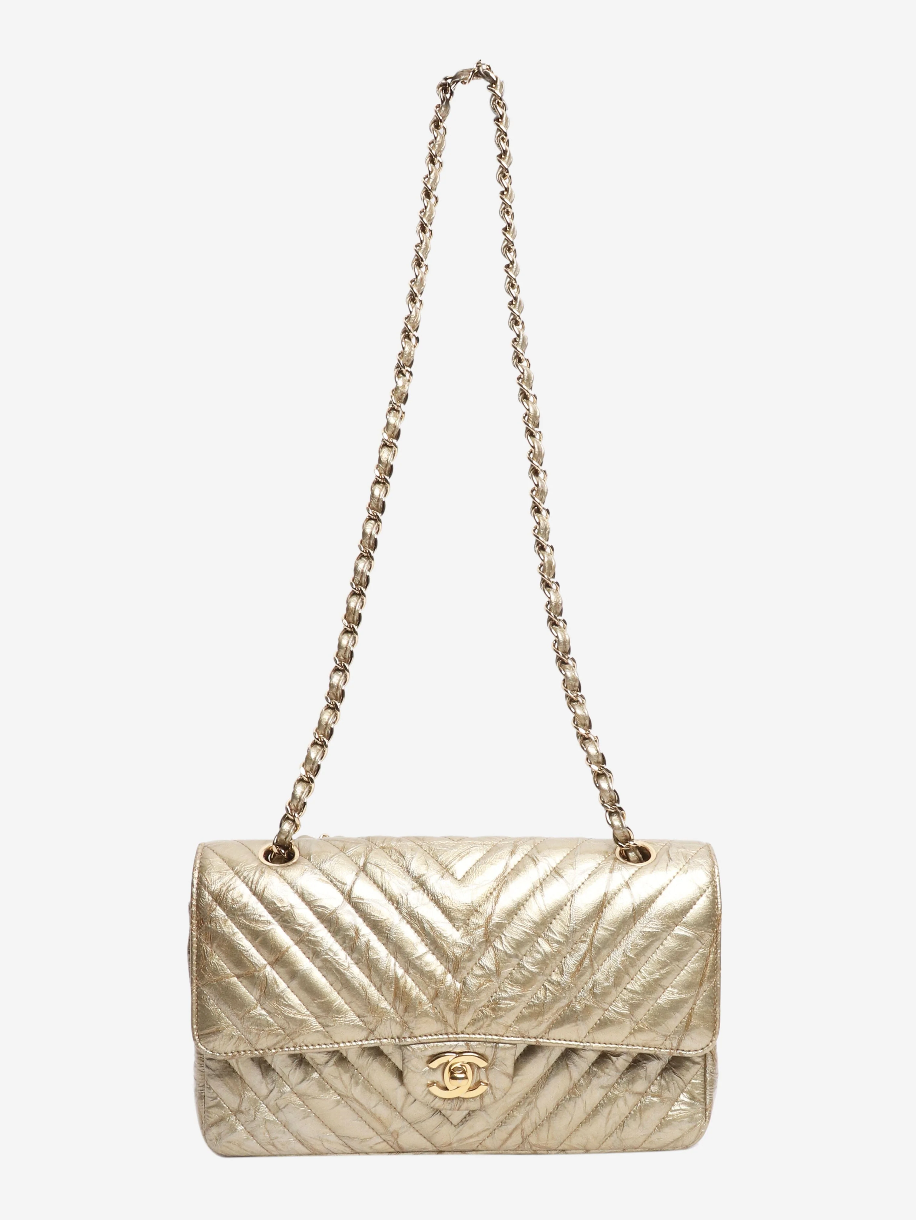 Gold 2018 medium chevron-quilted crumpled lambskin double flap shoulder bag - Image 2