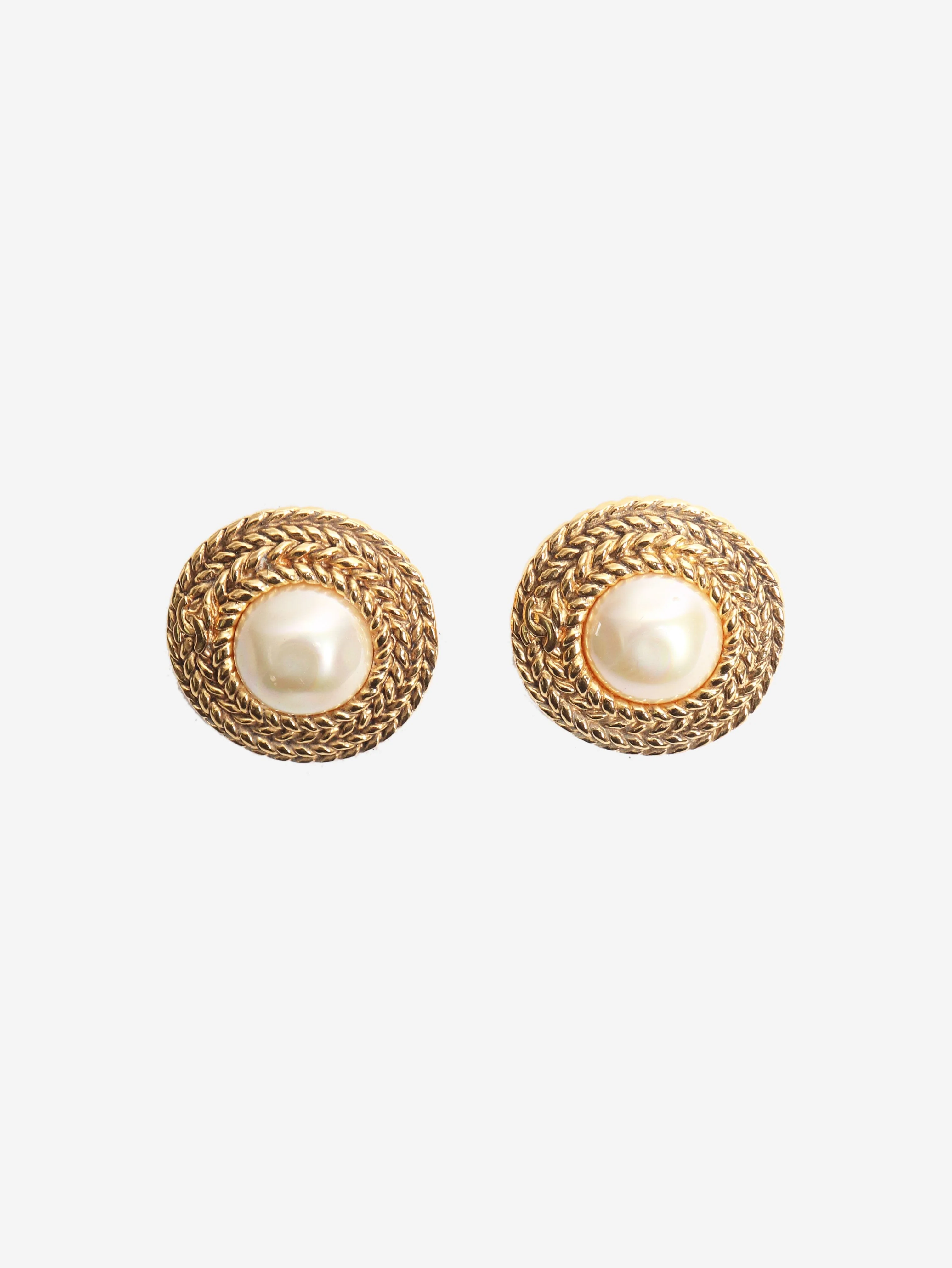 Gold faux-pearl large vintage clip on earrings