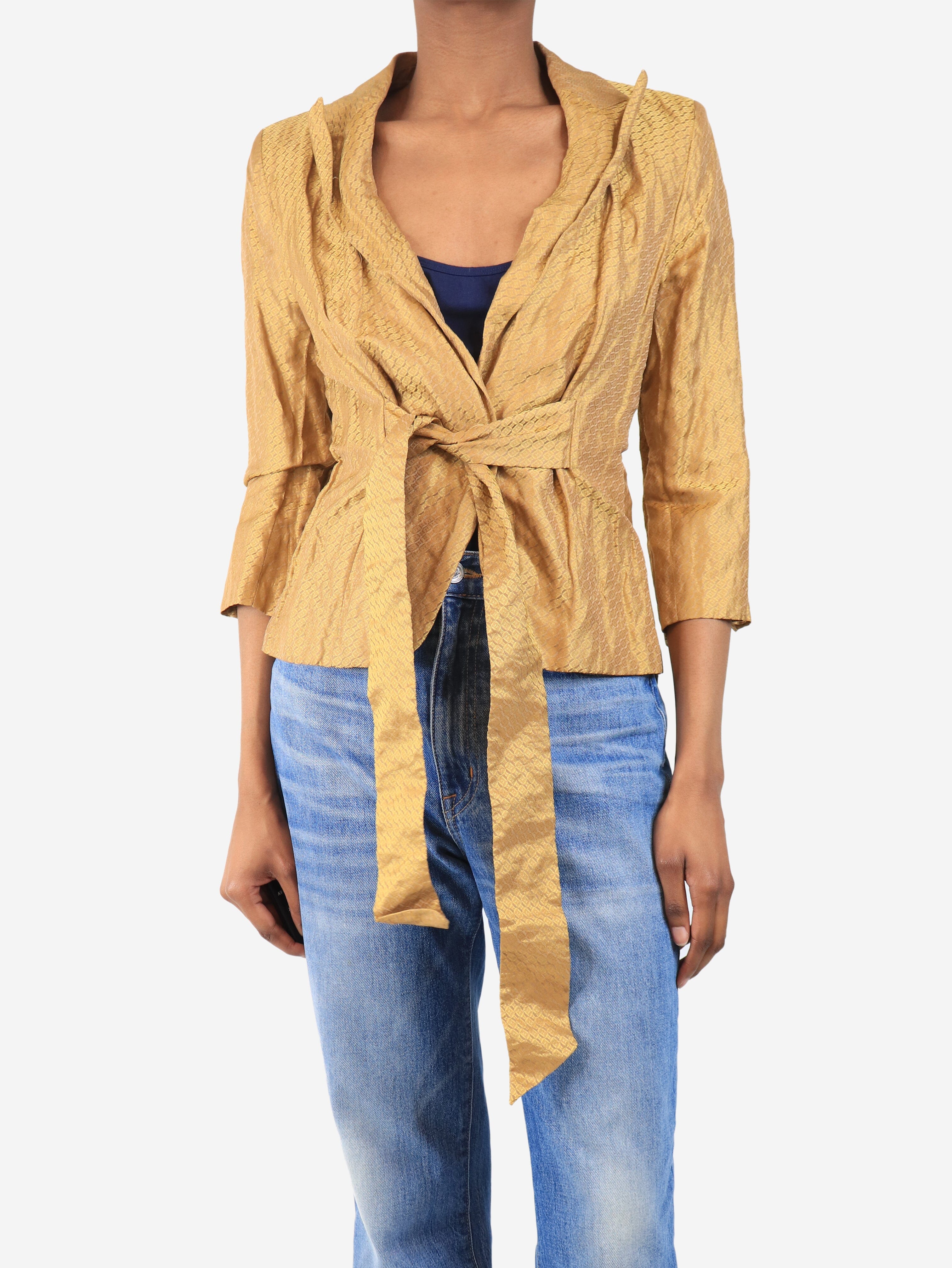 Gold metallic wrap blazer - size UK 8