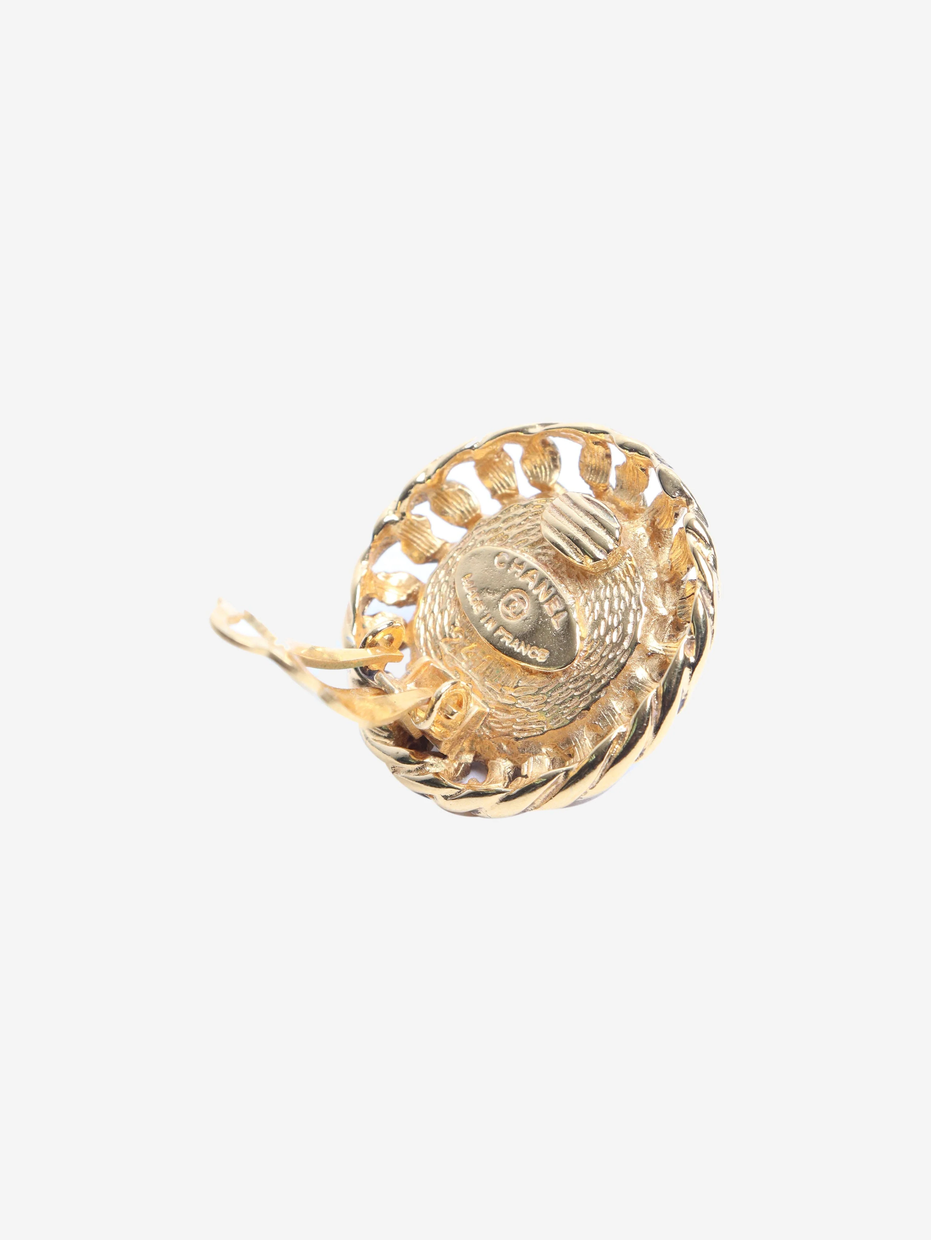 Gold vintage faux-pearl clip on earrings - Image 3