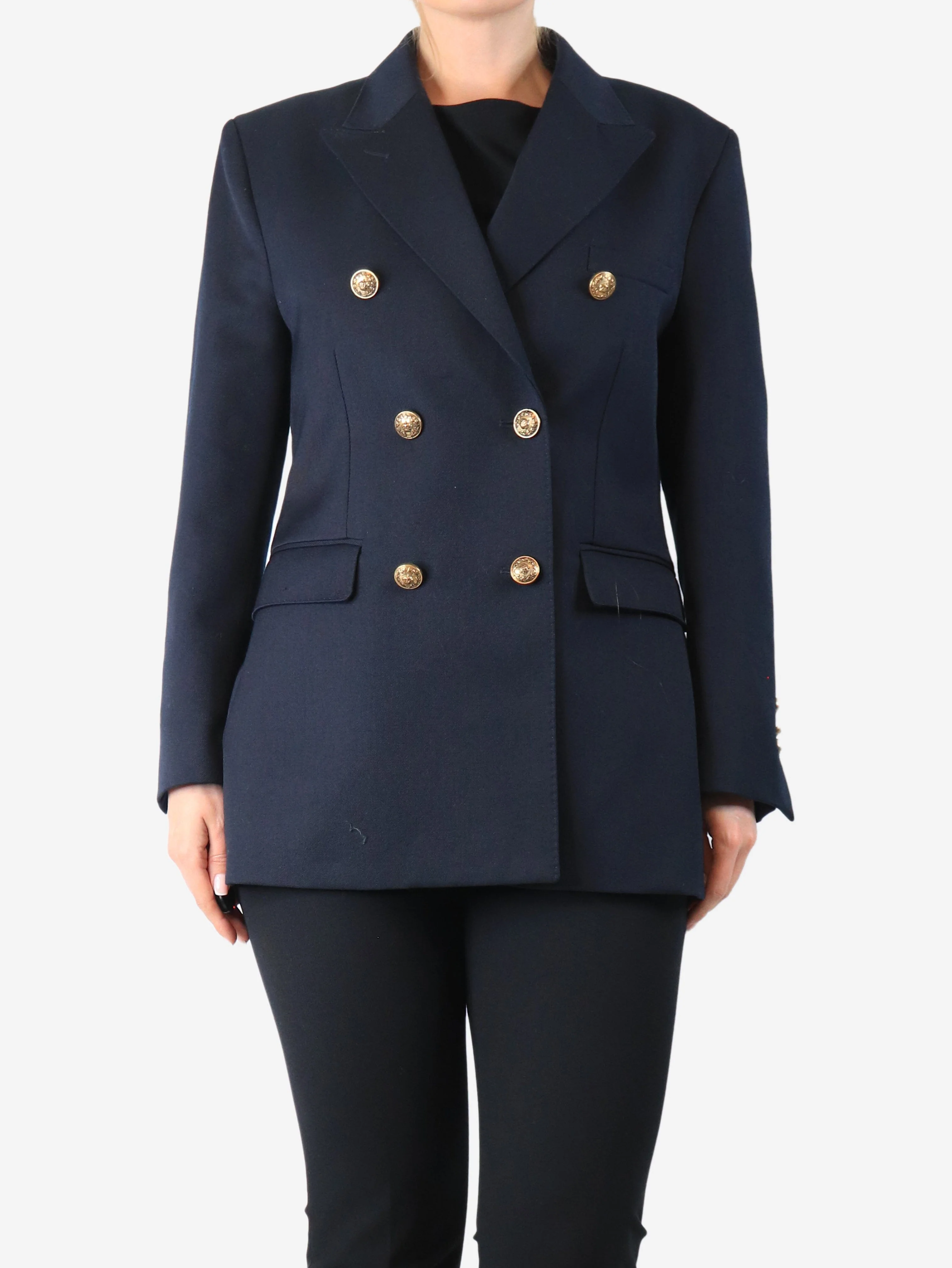 Navy double-breasted blazer - size UK 10