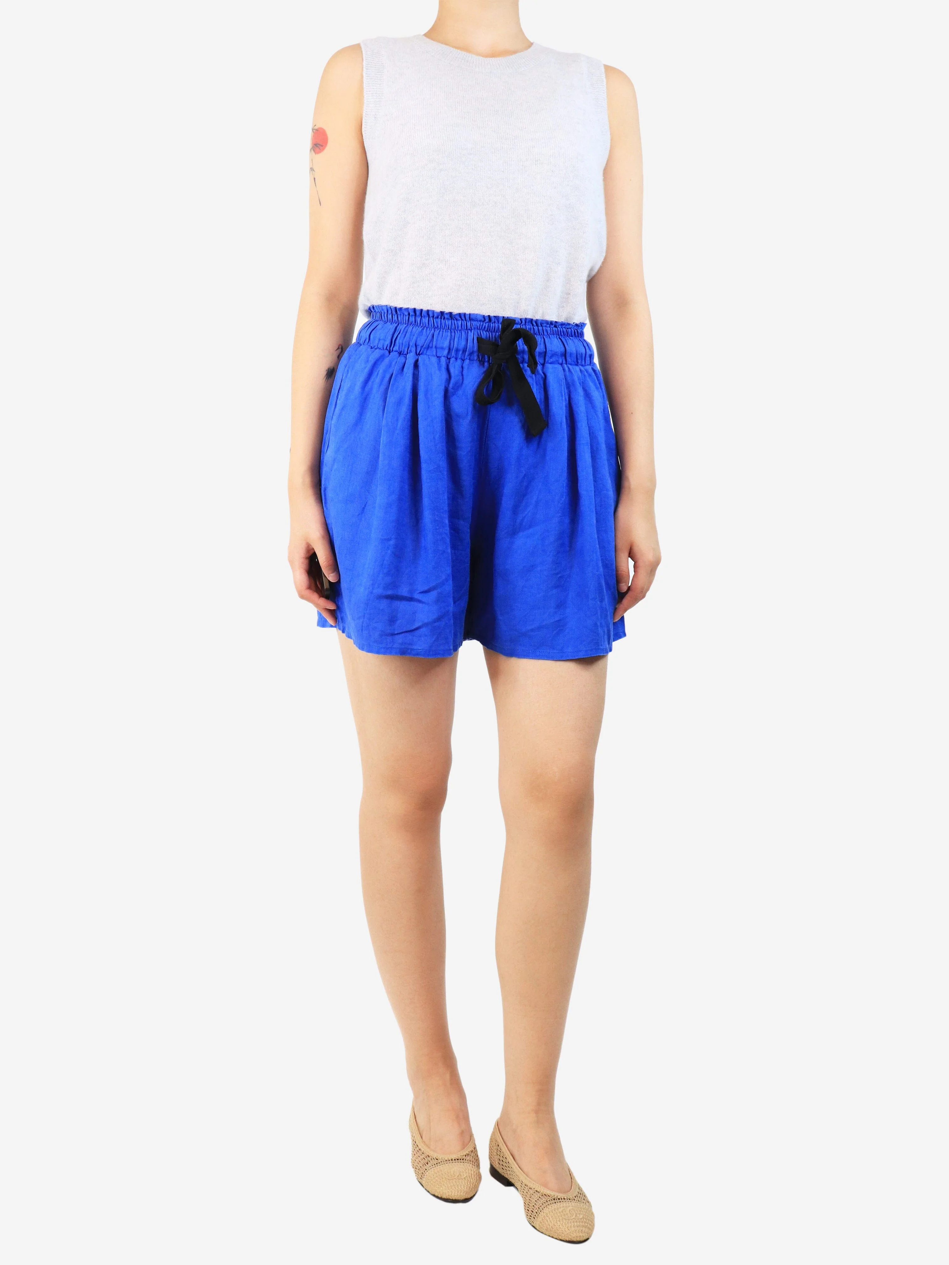 Blue elasticated linen shorts - size M - Image 2