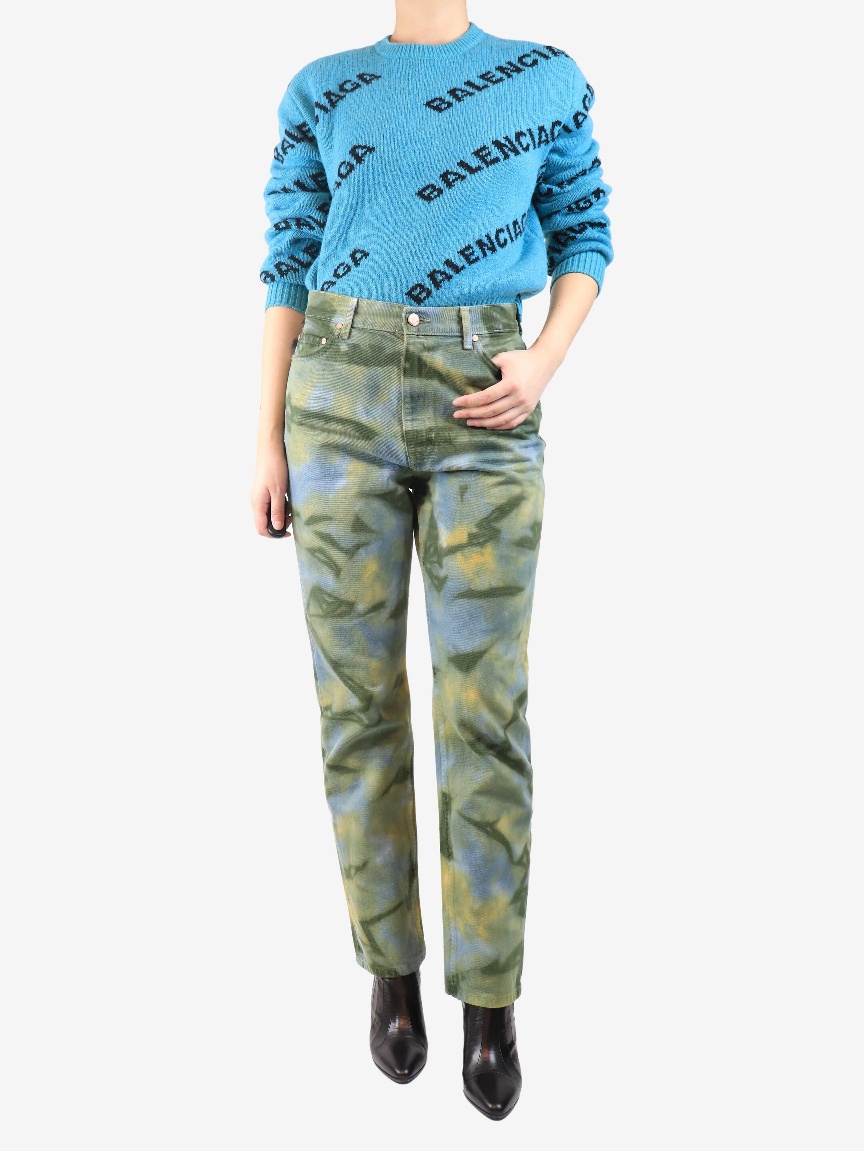 Green and blue dye-print trousers - size UK 12 - Image 2
