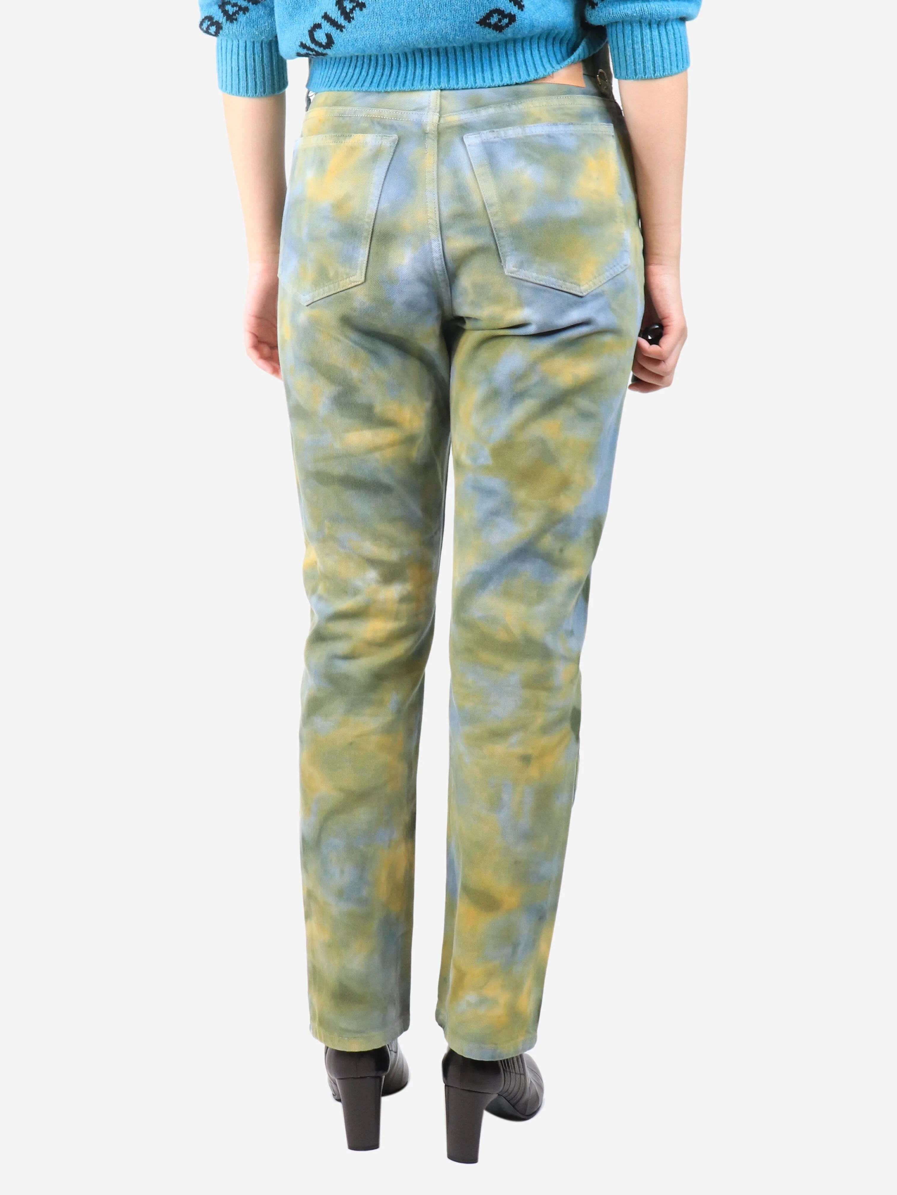 Green and blue dye-print trousers - size UK 12 - Image 3