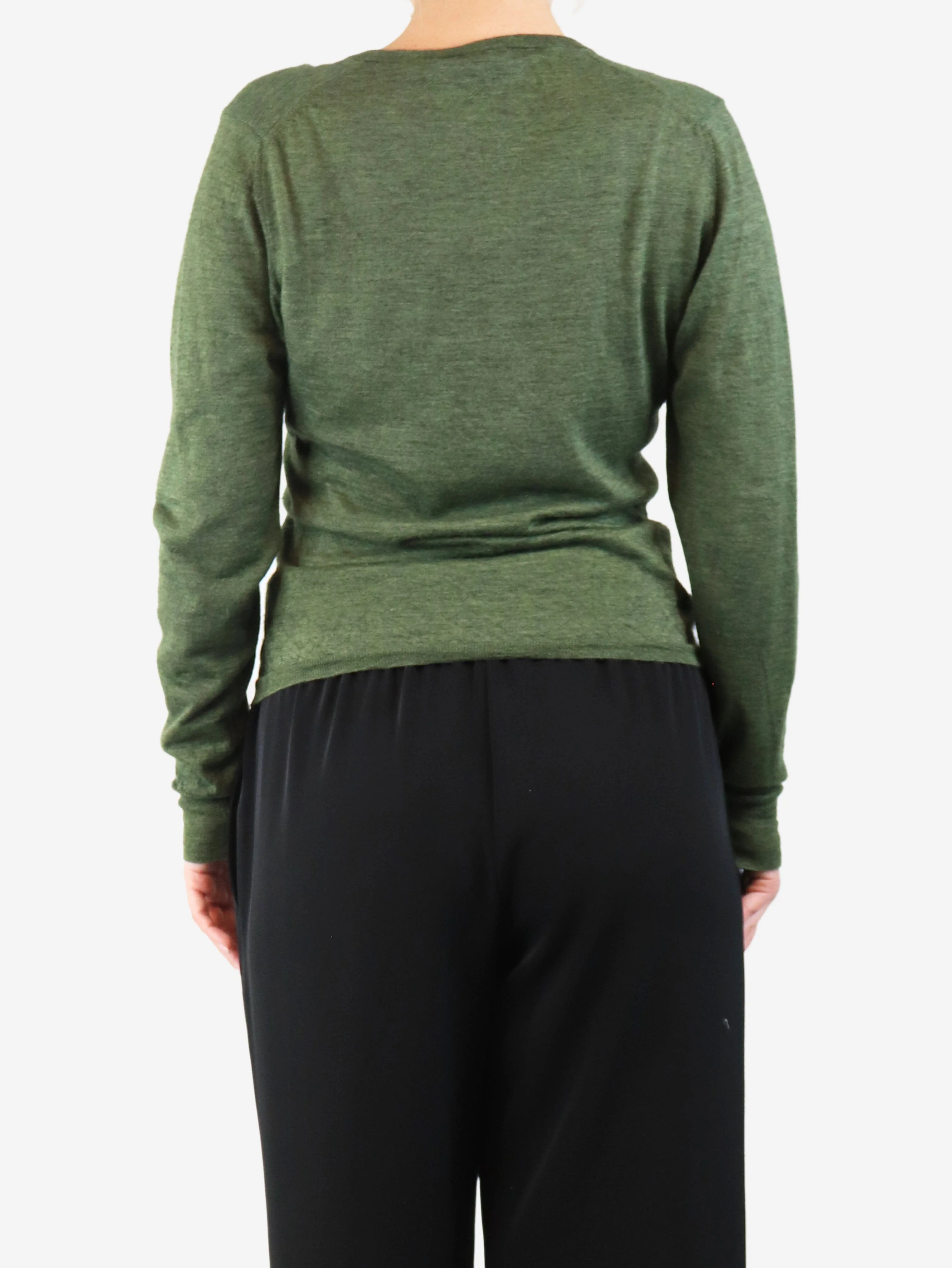 Green fine knit sweater - size UK 12 - Image 2