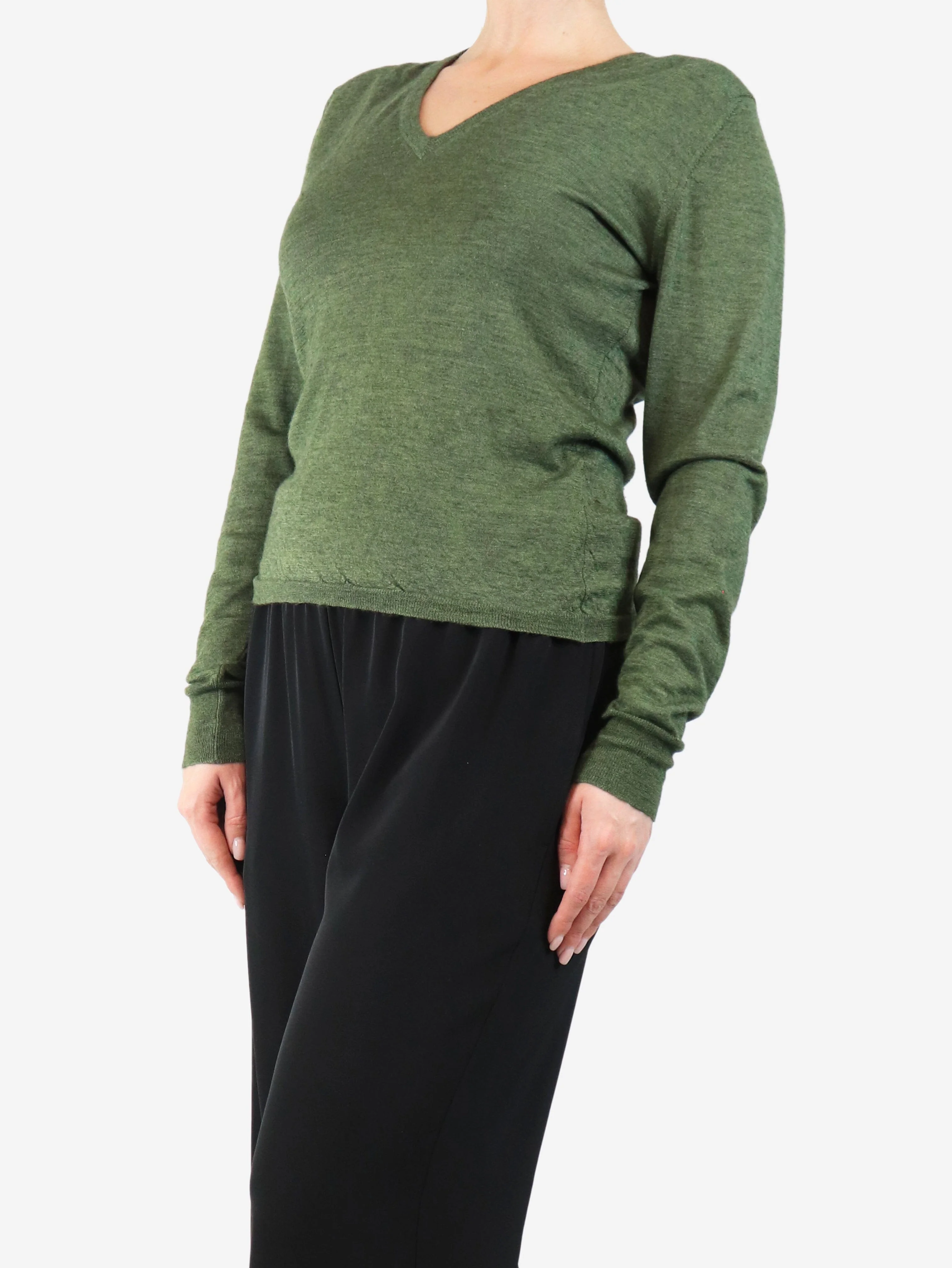 Green fine knit sweater - size UK 12 - Image 3