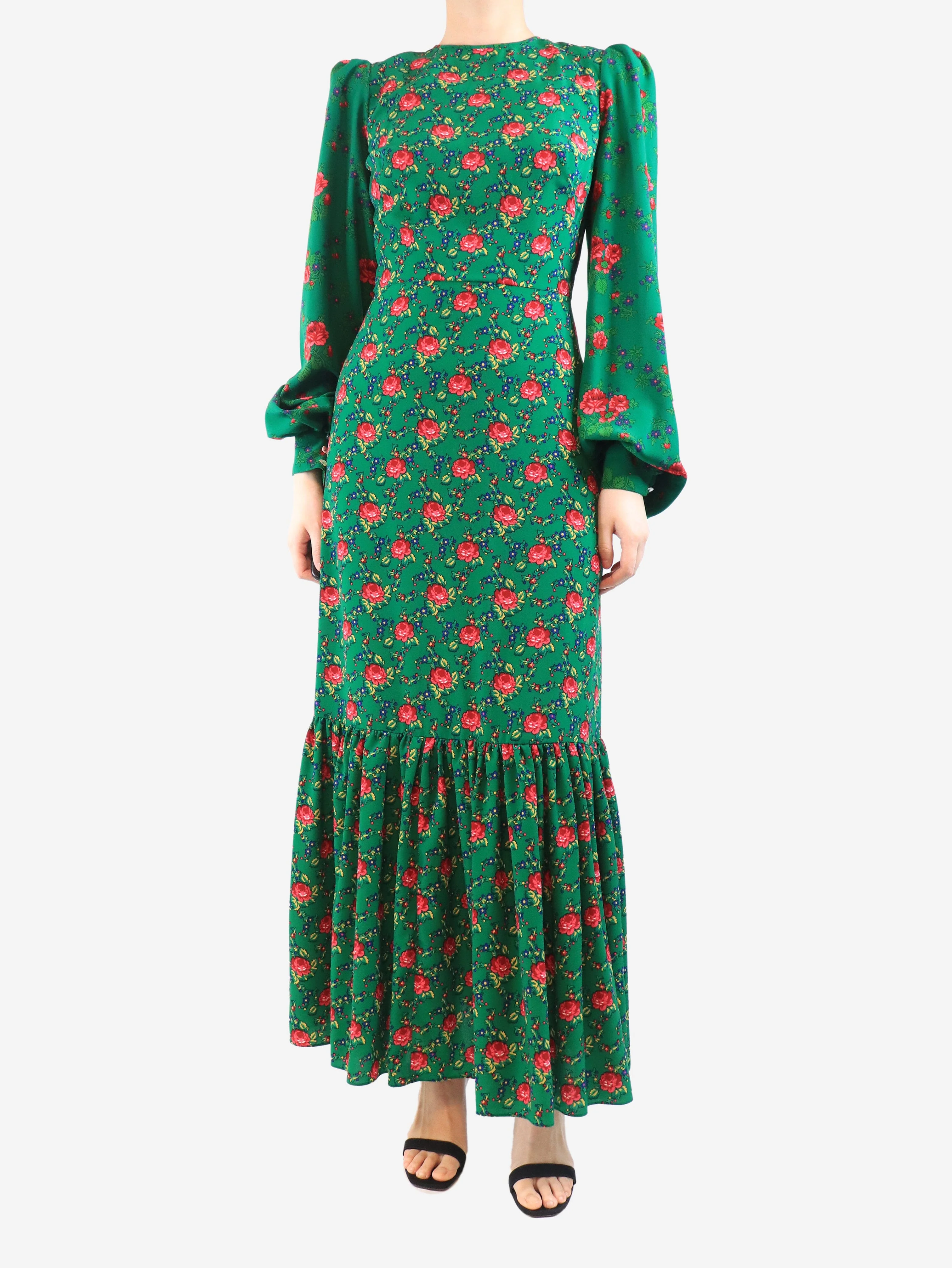 Green floral printed maxi dress - size UK 10