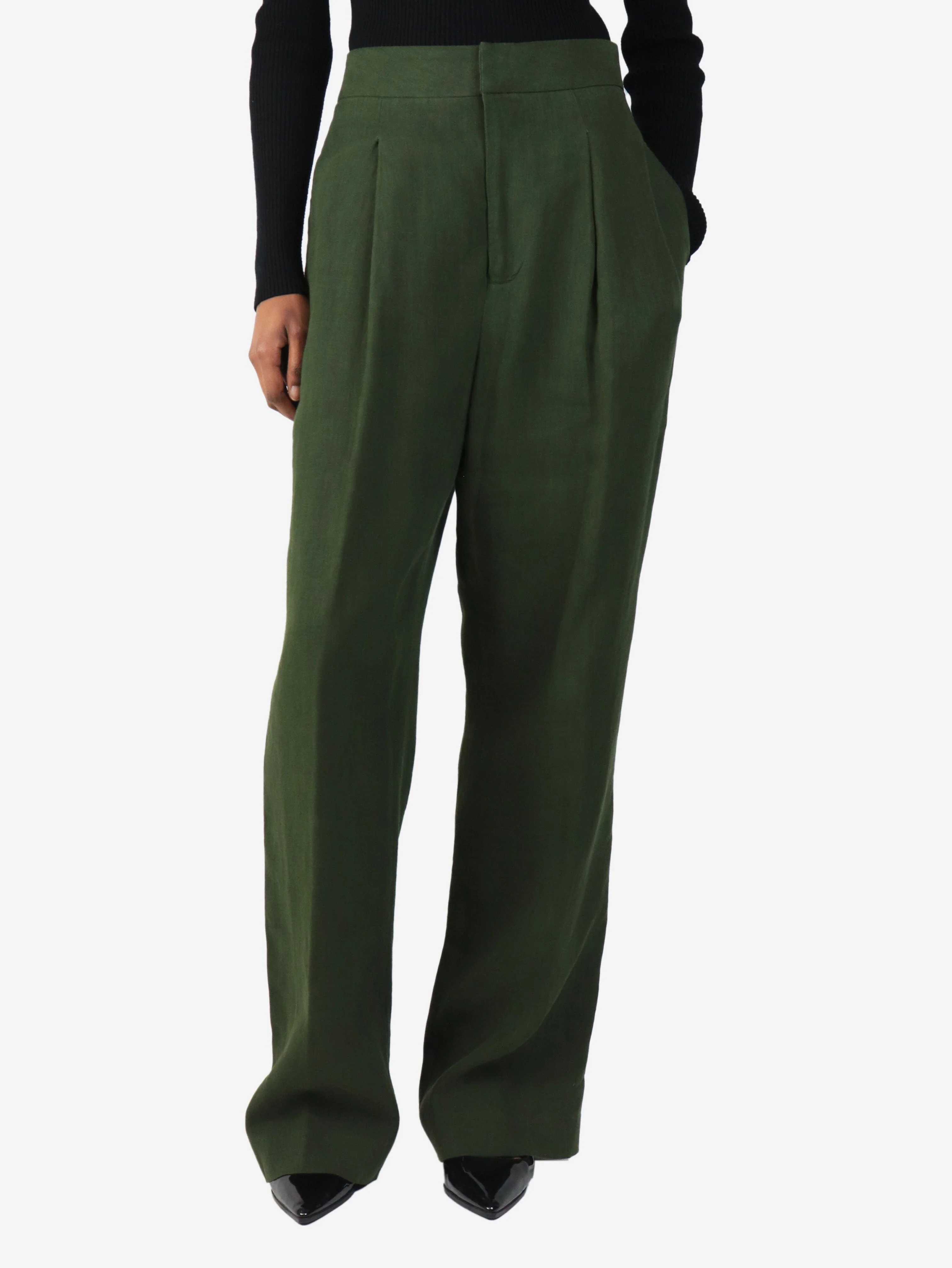 Green linen trousers - size UK 8