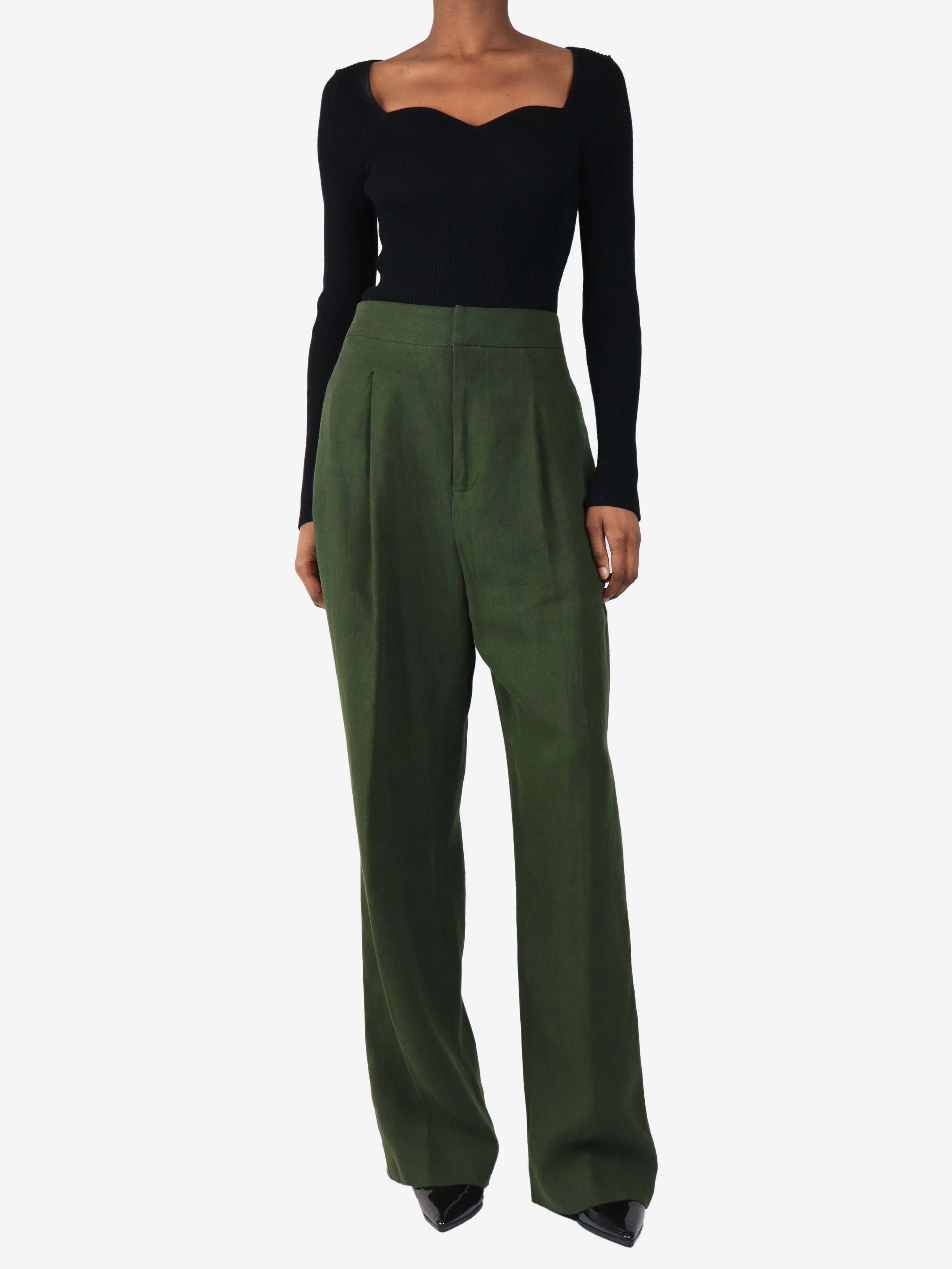 Green linen trousers - size UK 8 - Image 2