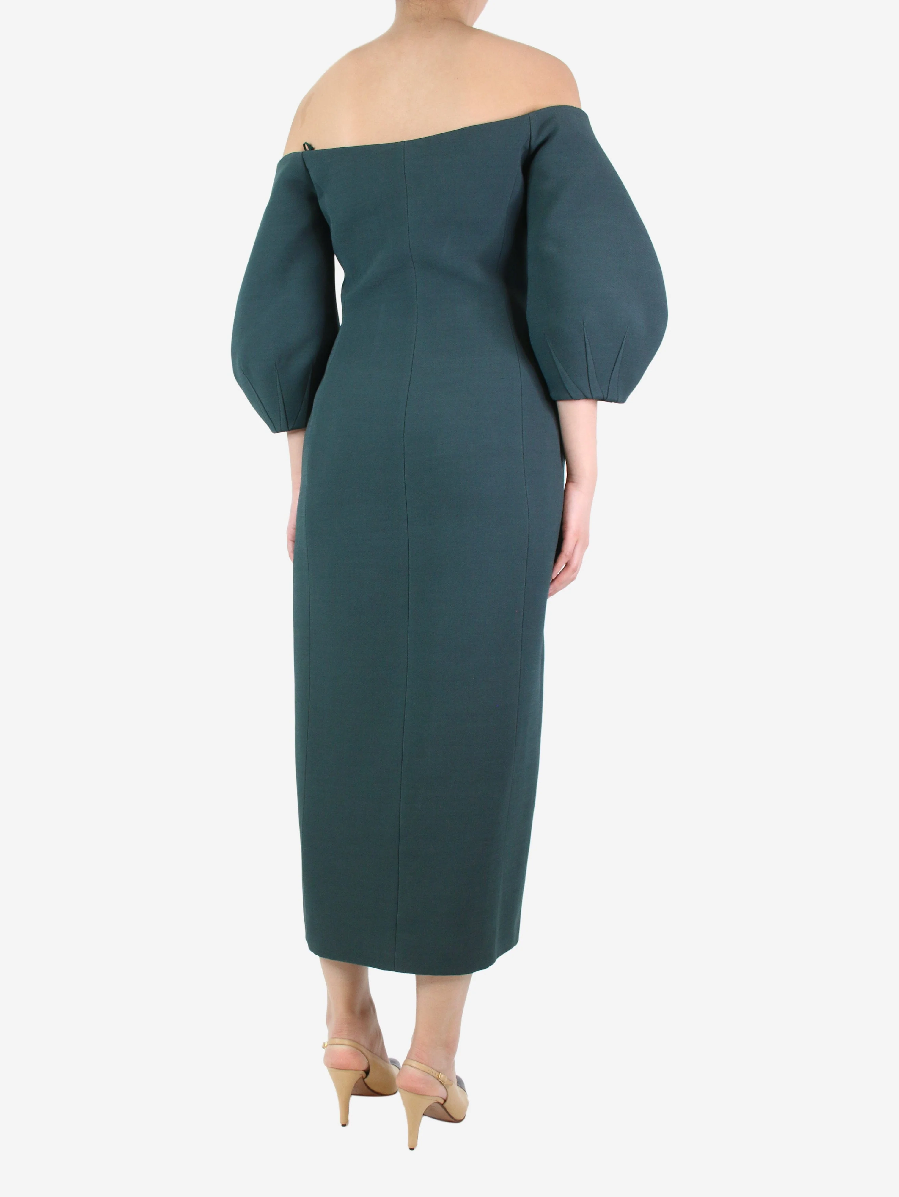 Green off-shoulder puff sleeve midi dress - size - Image 2
